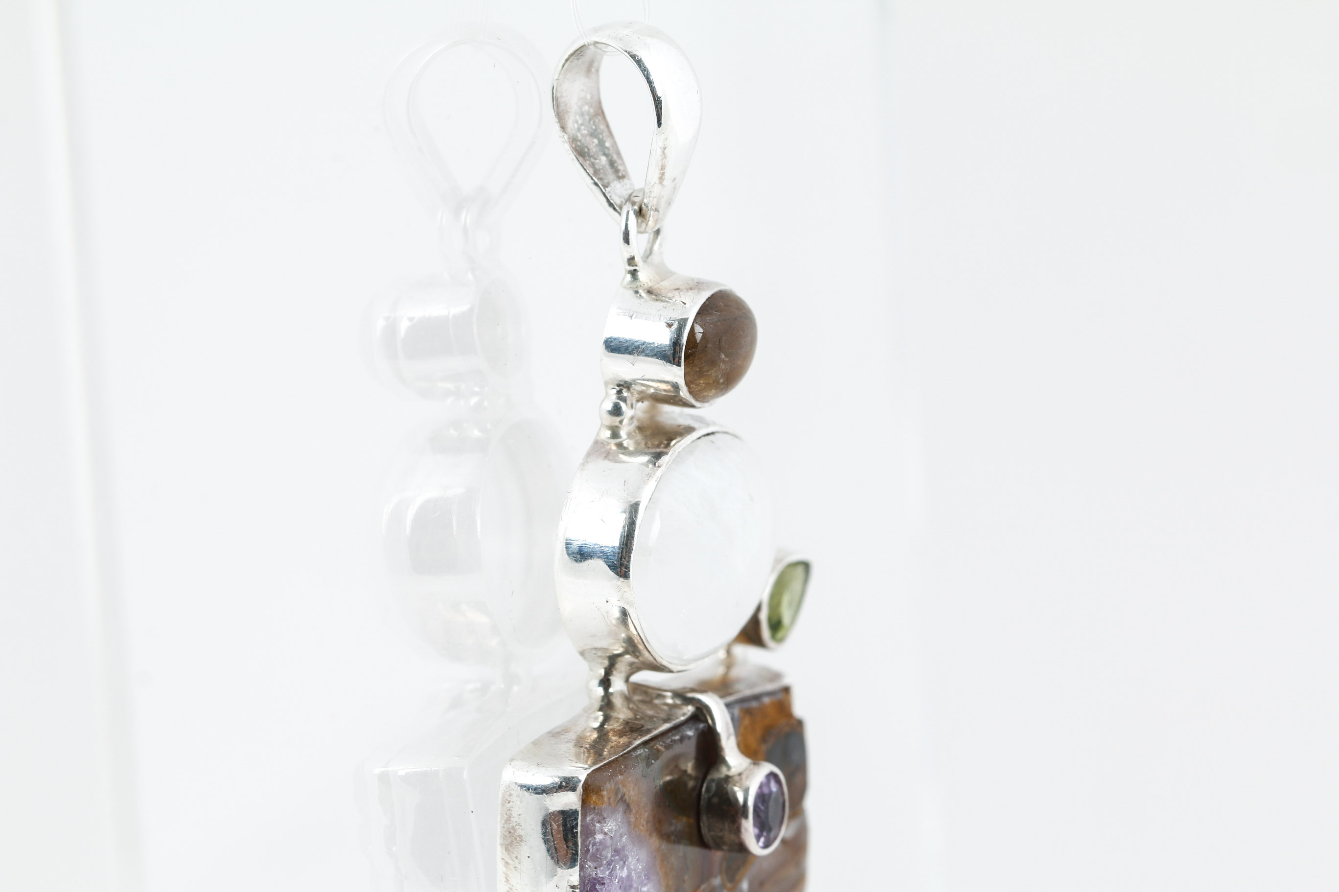 Sterling Silver Amethyst, Moonstone, Smoky Quartz, and Peridot Pendant