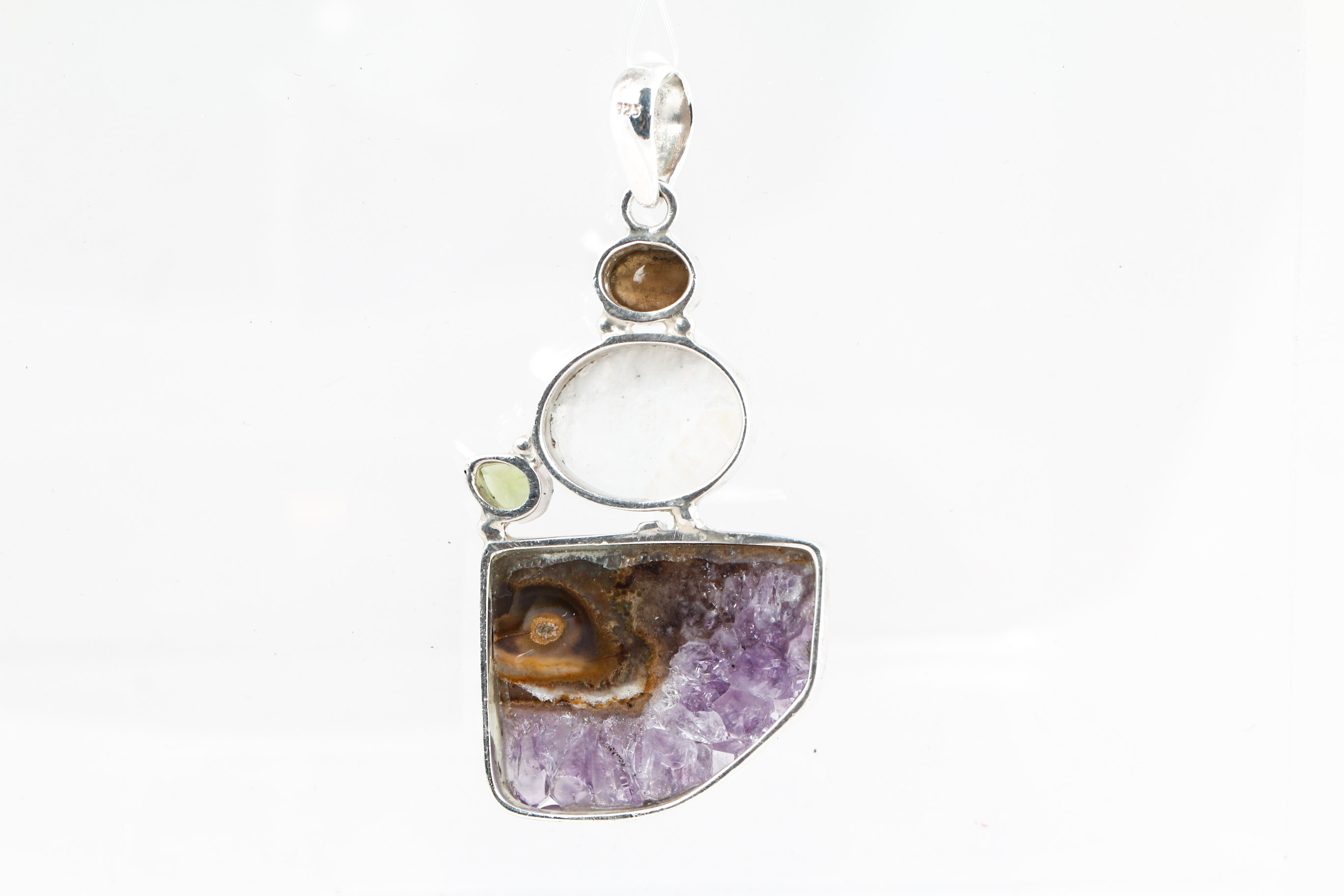 Sterling Silver Amethyst, Moonstone, Smoky Quartz, and Peridot Pendant