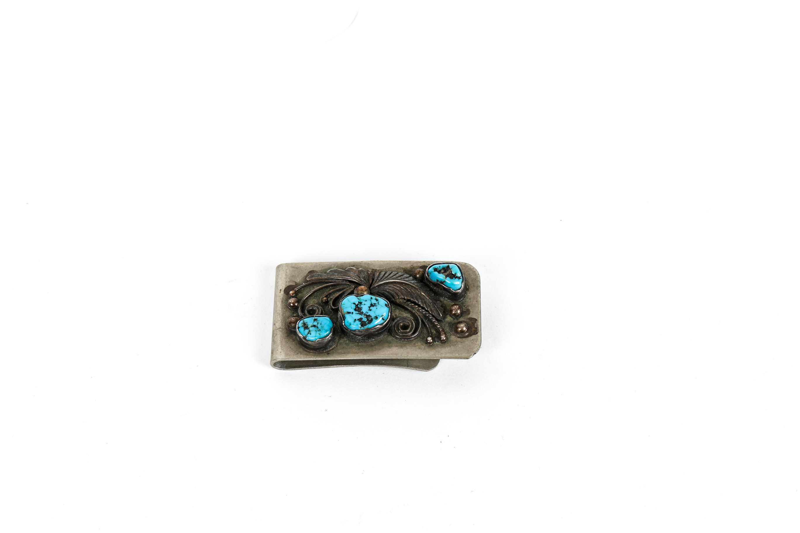 Sterling Silver Collar Clip with Turquoise and Coral, Money Clip and Key Holder