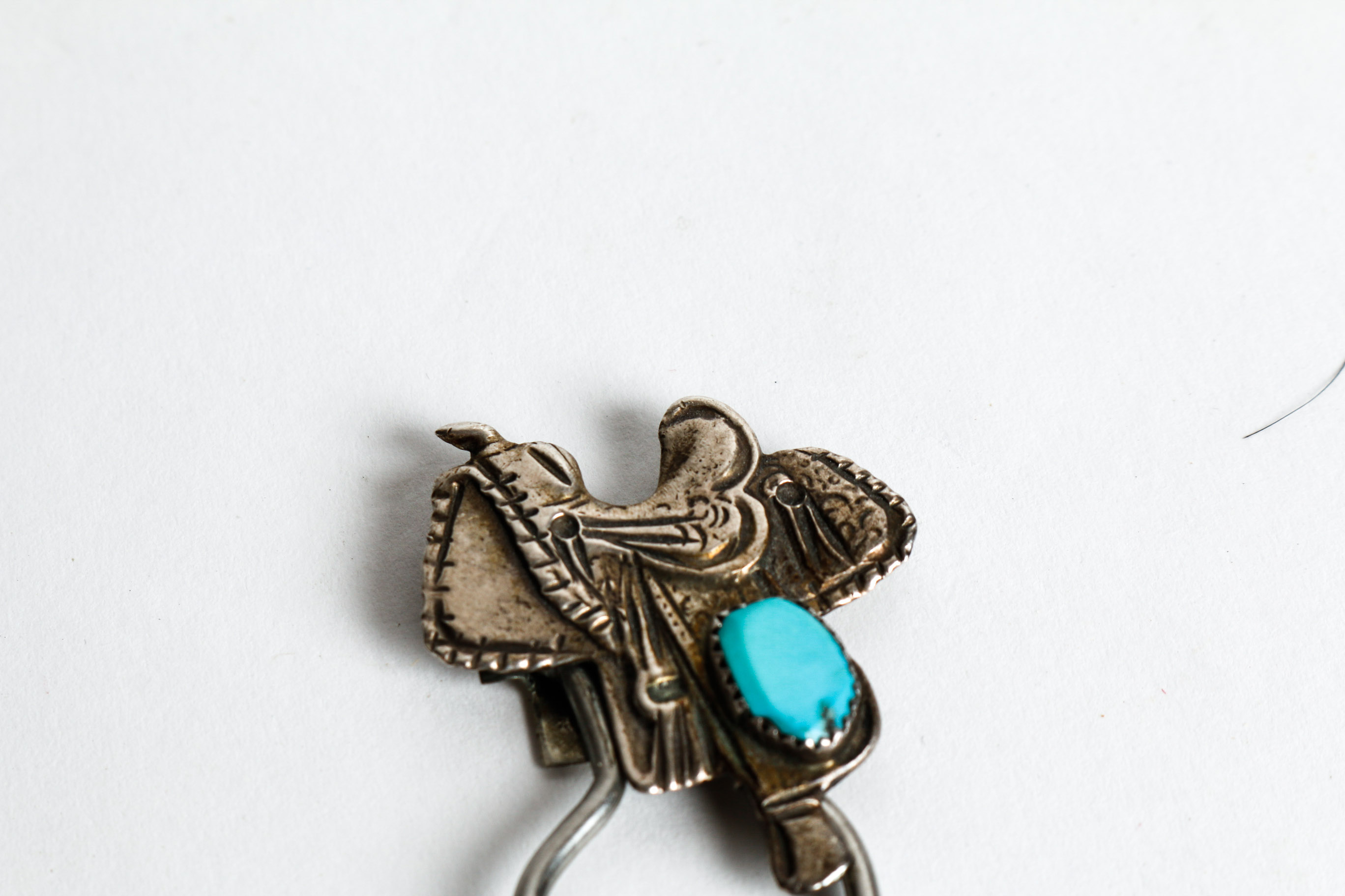 Sterling Silver Collar Clip with Turquoise and Coral, Money Clip and Key Holder