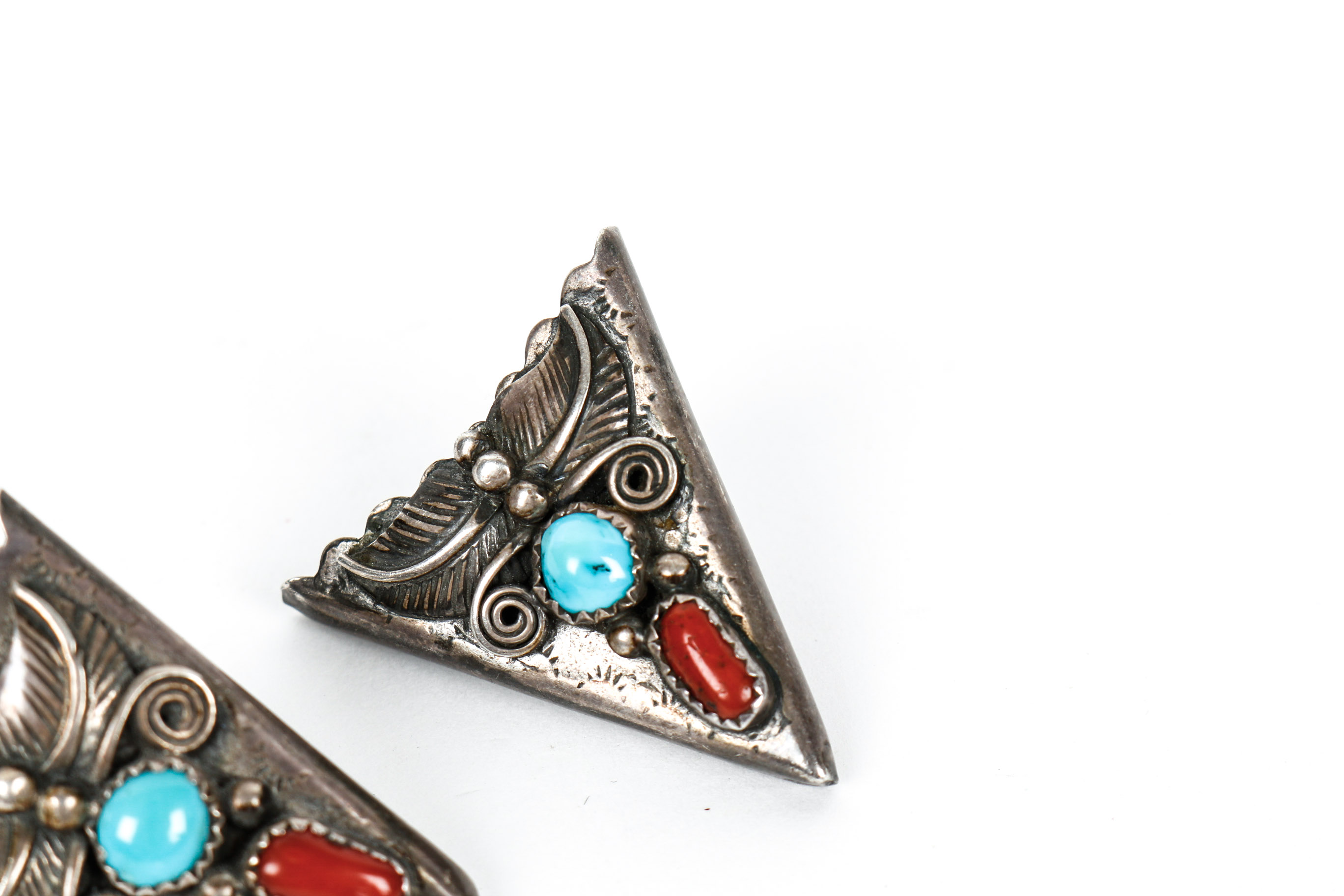 Sterling Silver Collar Clip with Turquoise and Coral, Money Clip and Key Holder