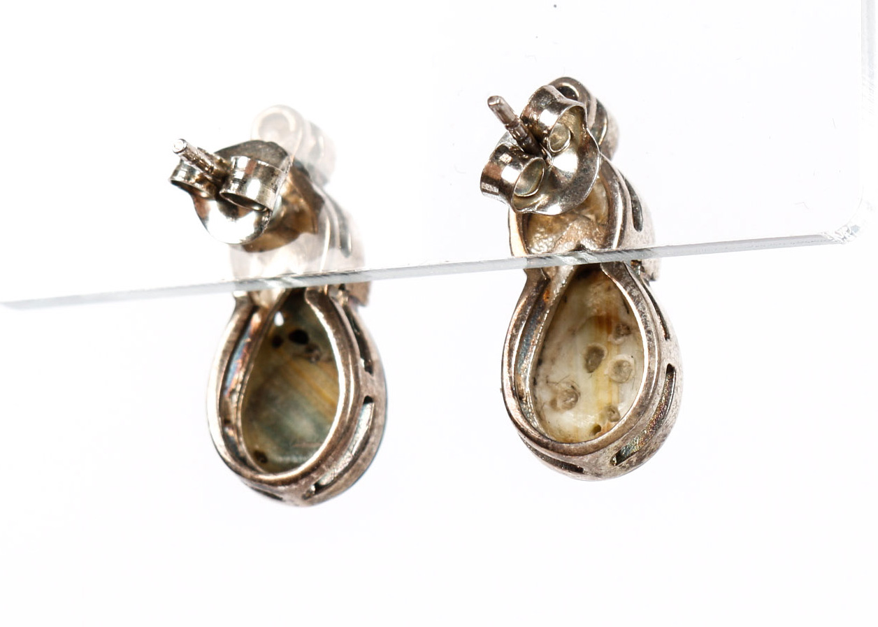 Sterling and Abalone Bracelet with Marcasite Earrings and Necklace with Pendant