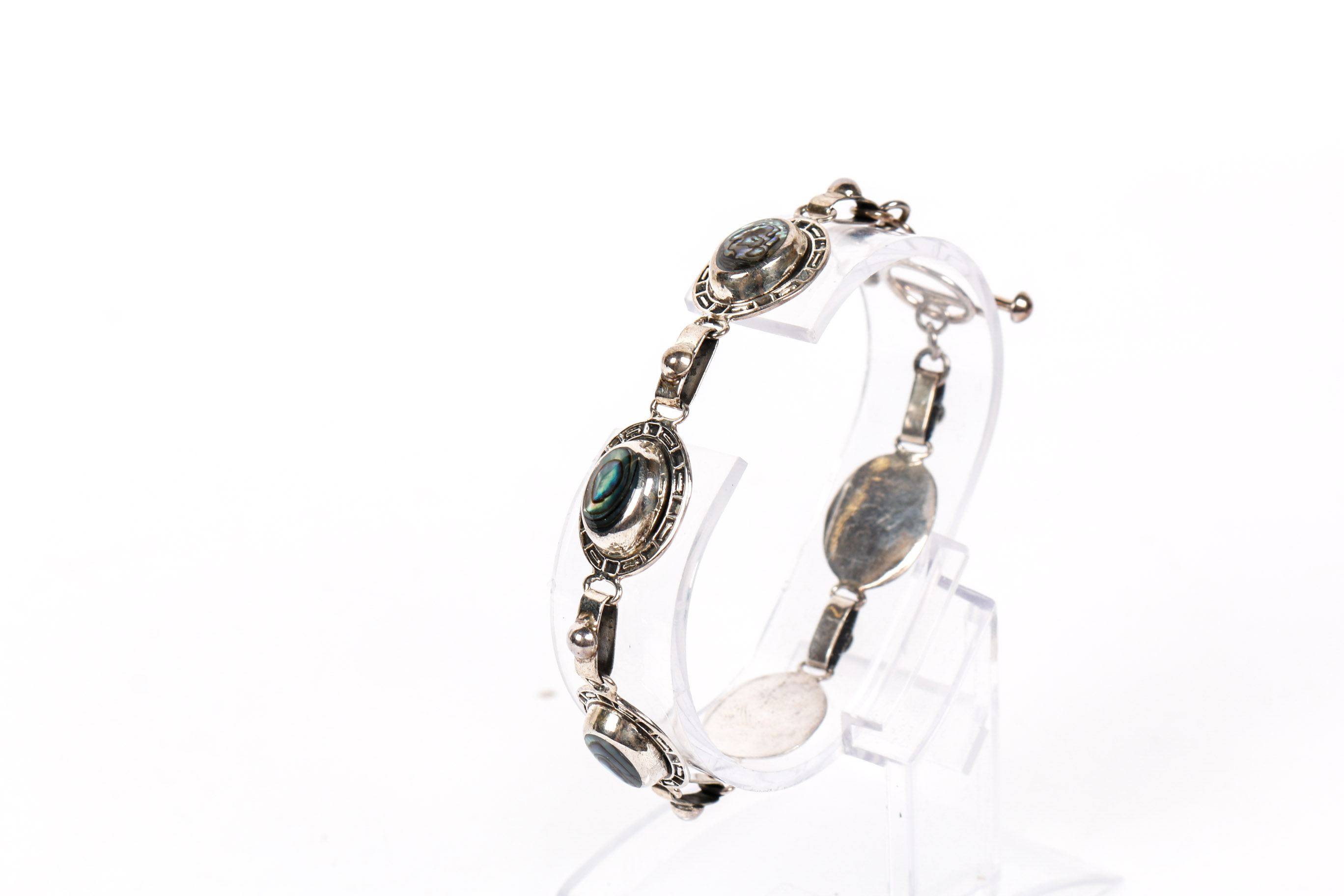 Sterling and Abalone Bracelet with Marcasite Earrings and Necklace with Pendant