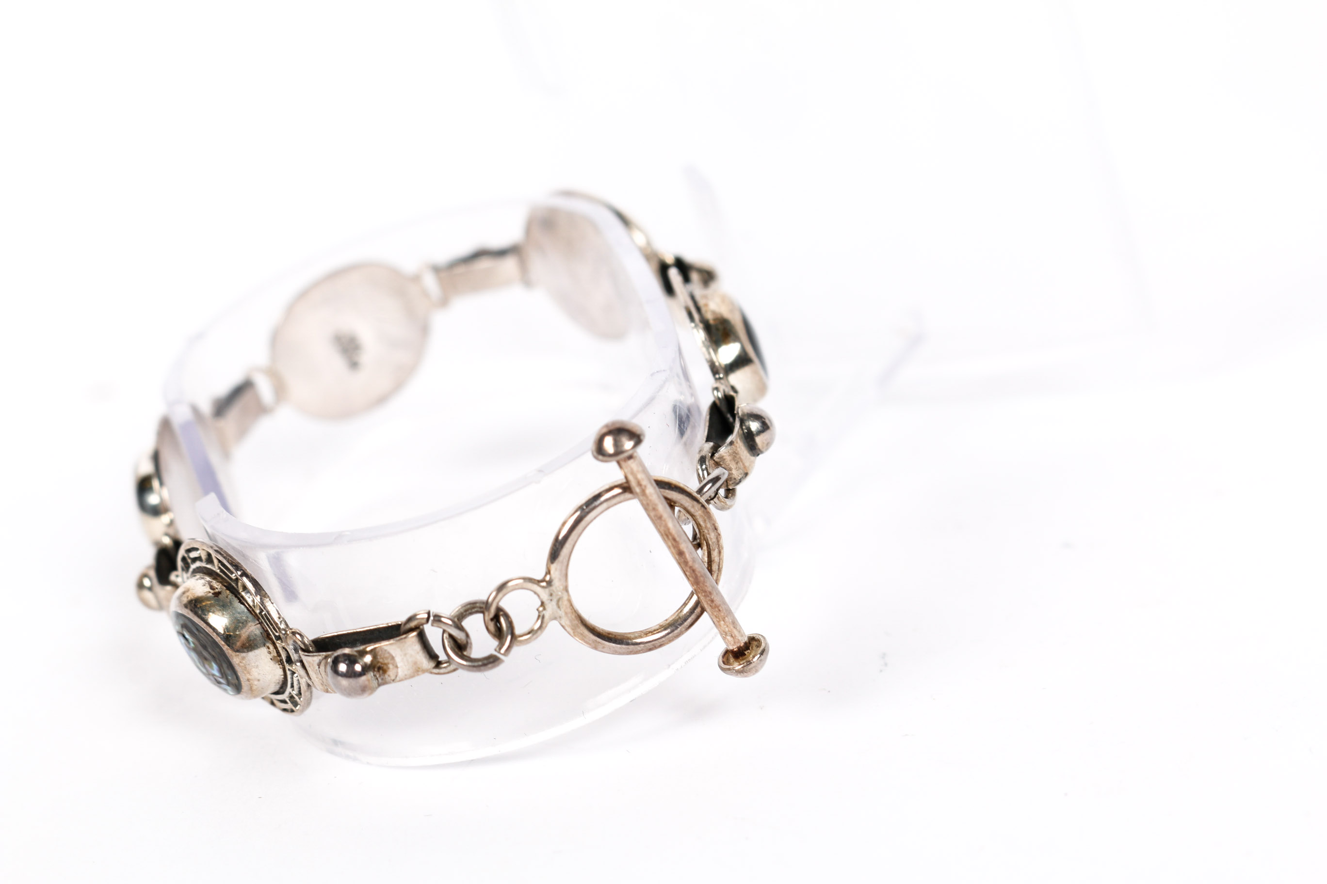 Sterling and Abalone Bracelet with Marcasite Earrings and Necklace with Pendant