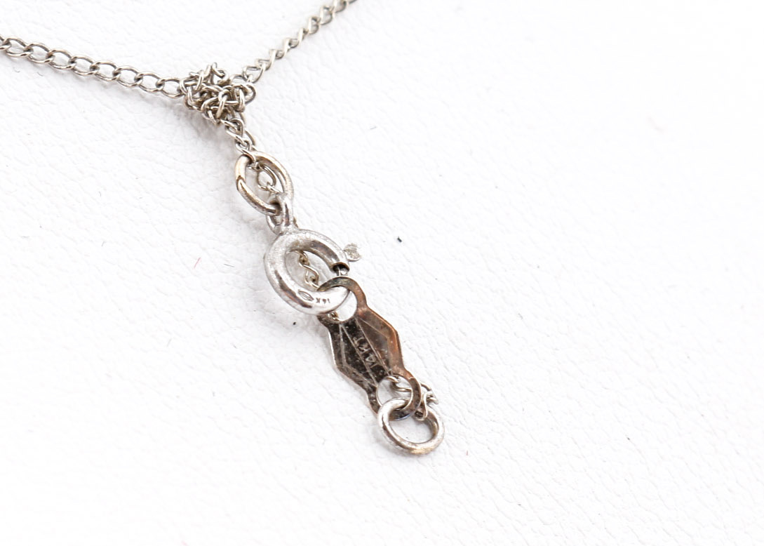 14K White Gold Diamond Rose Pendant Necklace