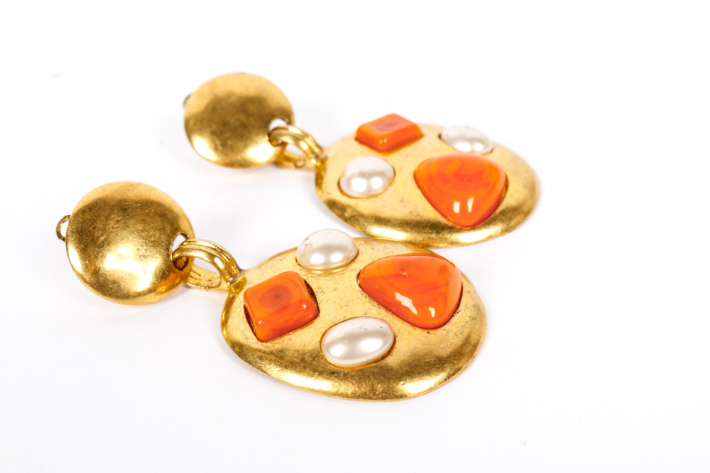 Chanel Earrings With a Coral Coin Pendant Necklace