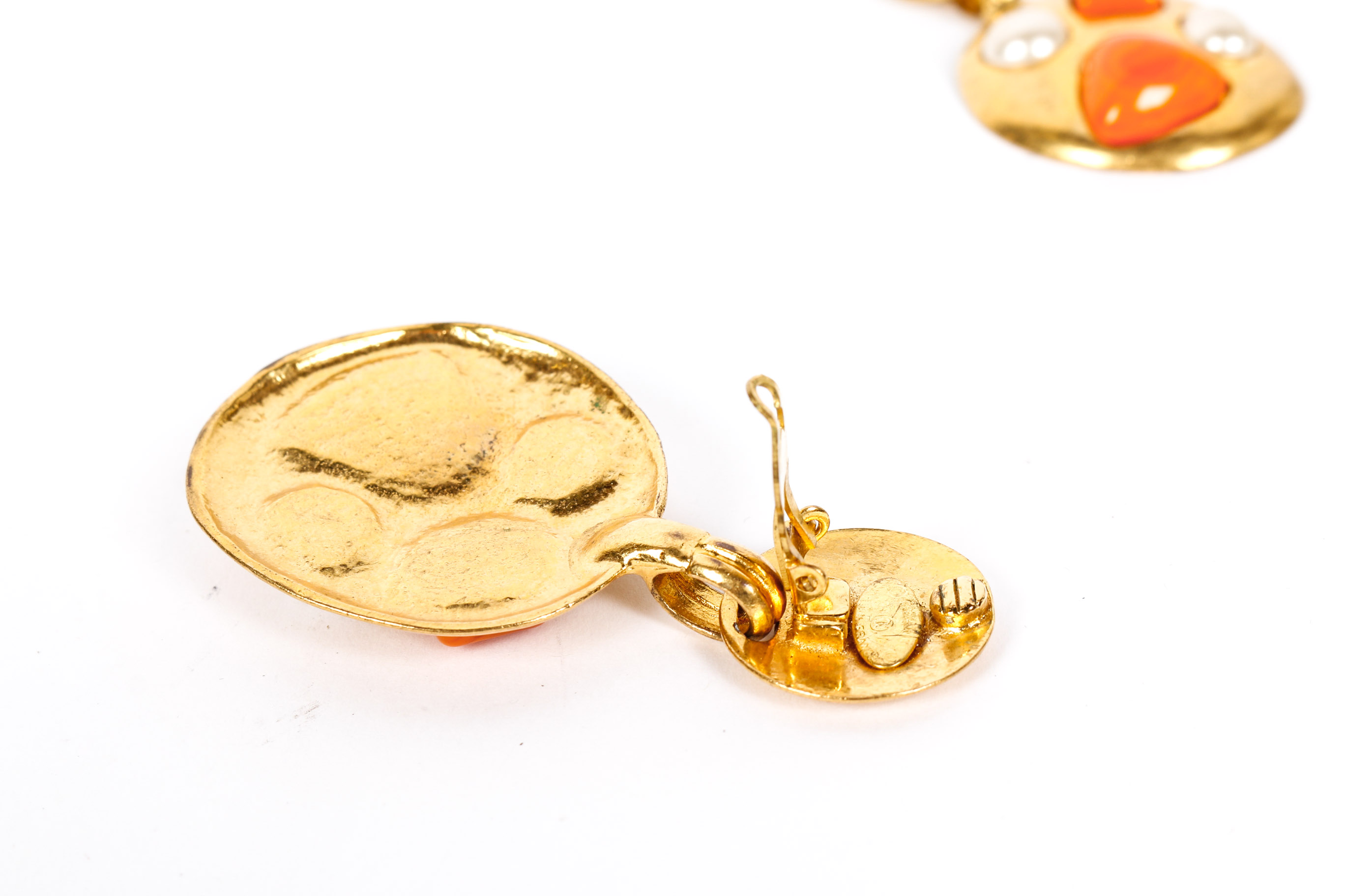 Chanel Earrings With a Coral Coin Pendant Necklace