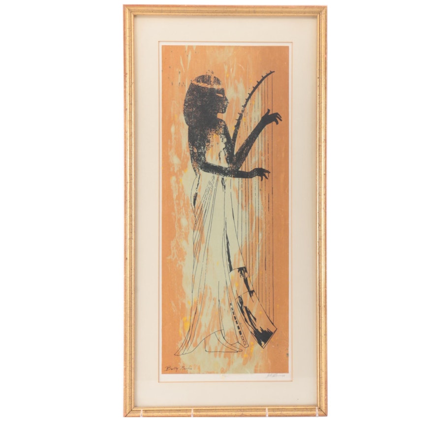 Betty Martin Limited Edition Serigraph on Paper of Egyptian Harpist