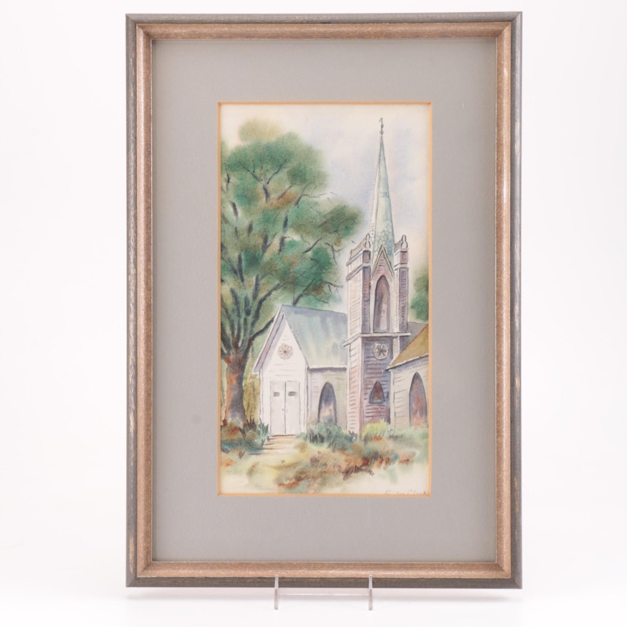 Clarke Watercolor Painting on Paper of Church