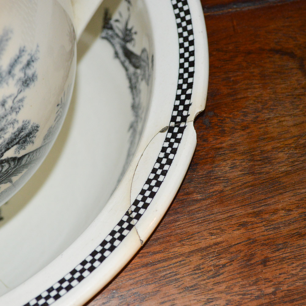 Vintage Walnut Washstand With Wedgwood Wash Bowl and Chamber Pot