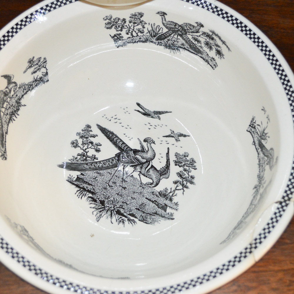 Vintage Walnut Washstand With Wedgwood Wash Bowl and Chamber Pot