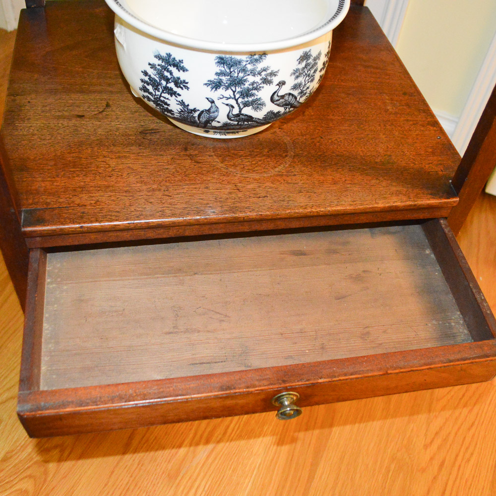 Vintage Walnut Washstand With Wedgwood Wash Bowl and Chamber Pot