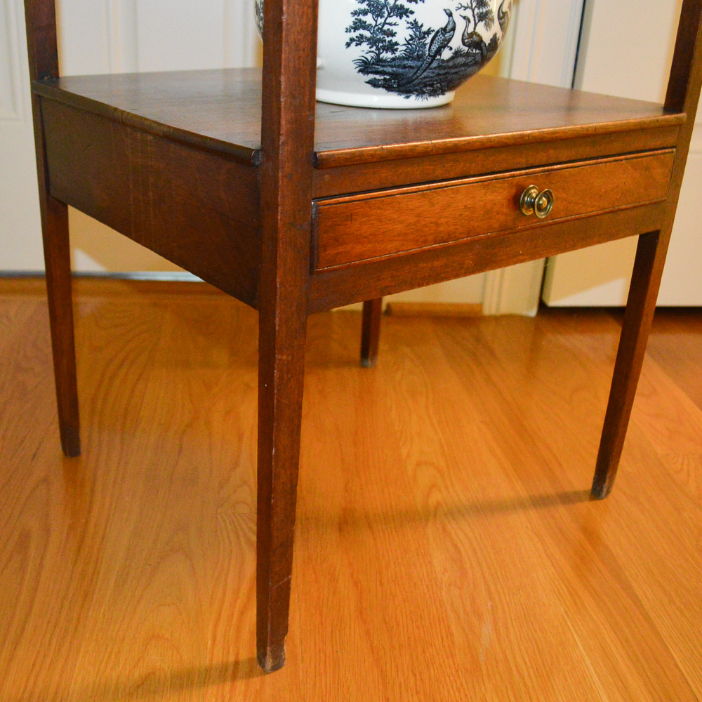 Vintage Walnut Washstand With Wedgwood Wash Bowl and Chamber Pot