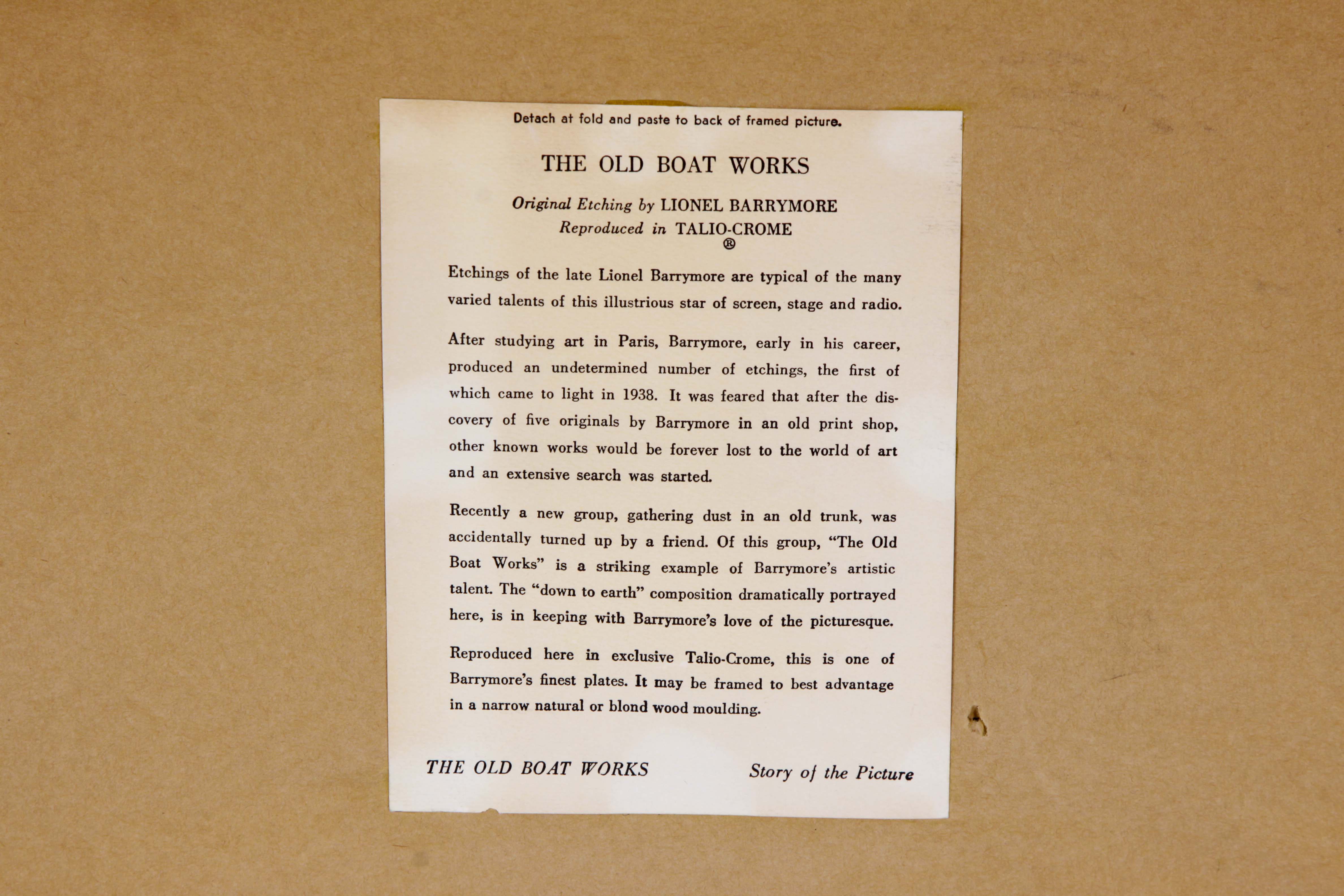 Talio-Crome After Lionel Barrymore's "The Old Boat Works"