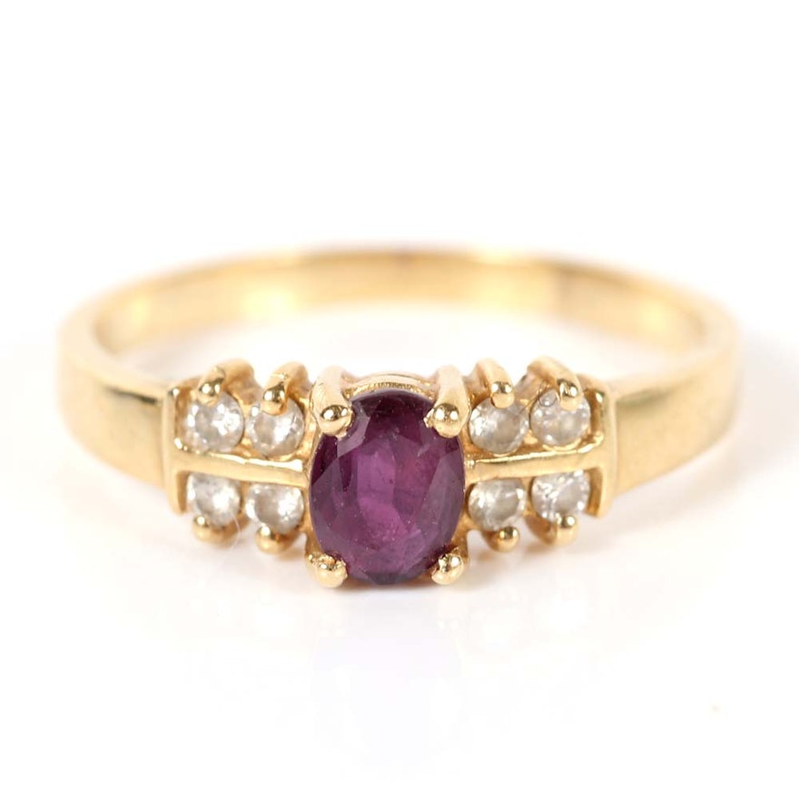 18K Yellow Gold Ruby and Diamond Ring