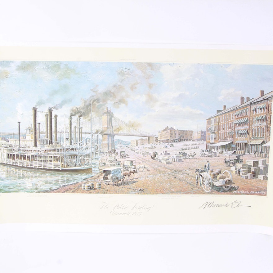 Michael Blaser Offset Lithograph "The Public Landing - Cincinnati 1875"
