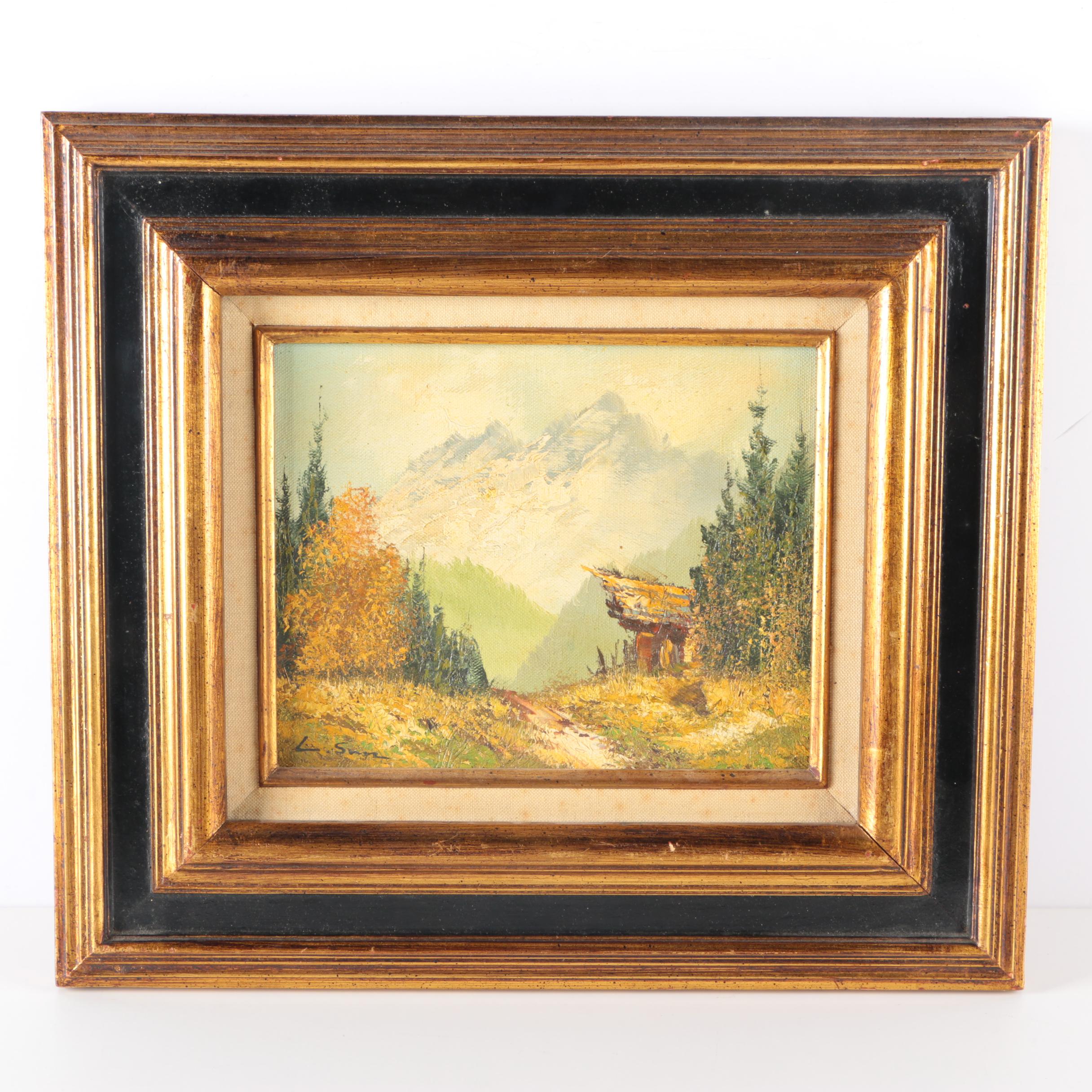 Framed Oil Painting on Canvas of Mountain Path