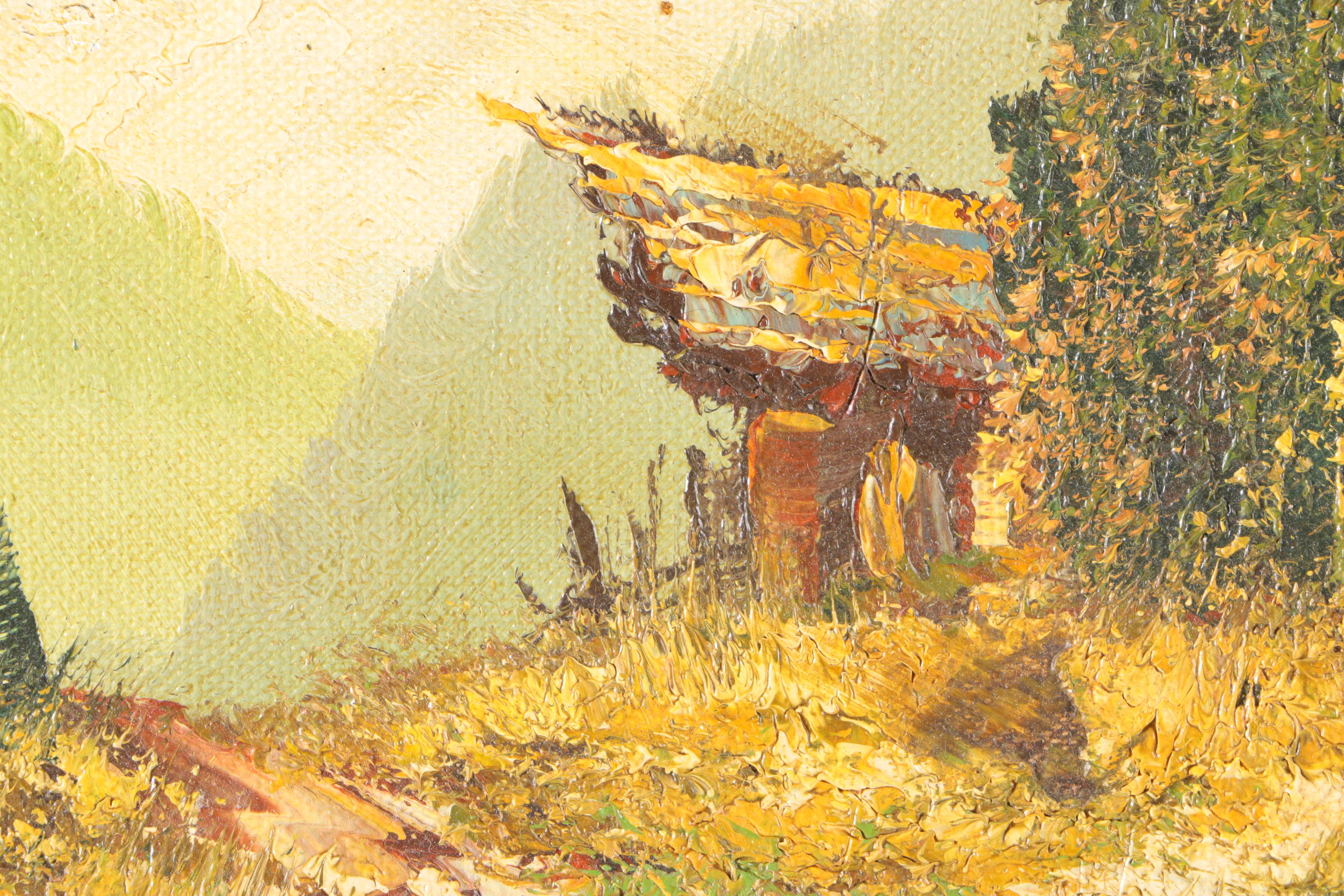 Framed Oil Painting on Canvas of Mountain Path