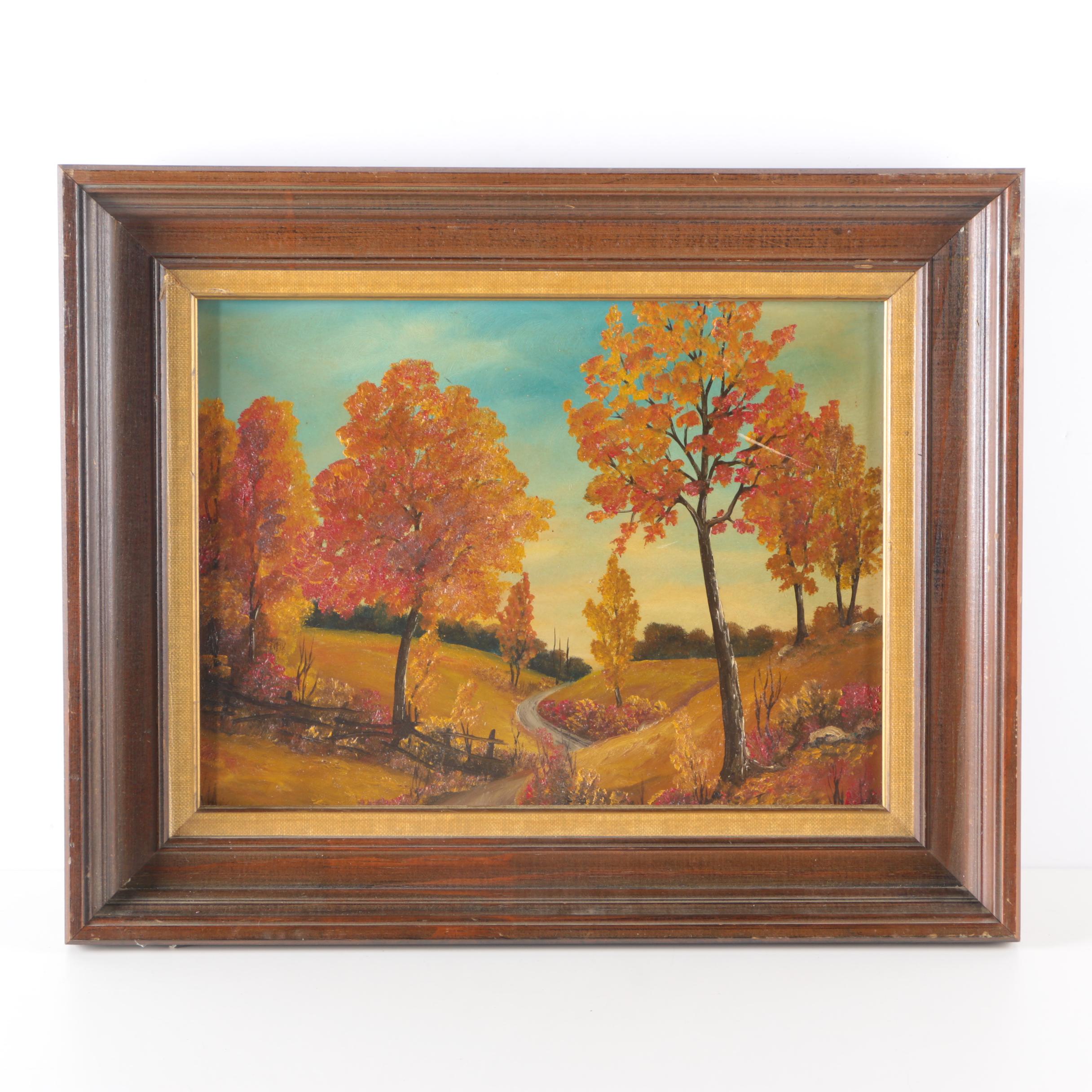 Oil on Academy Board Painting of Autumn Landscape
