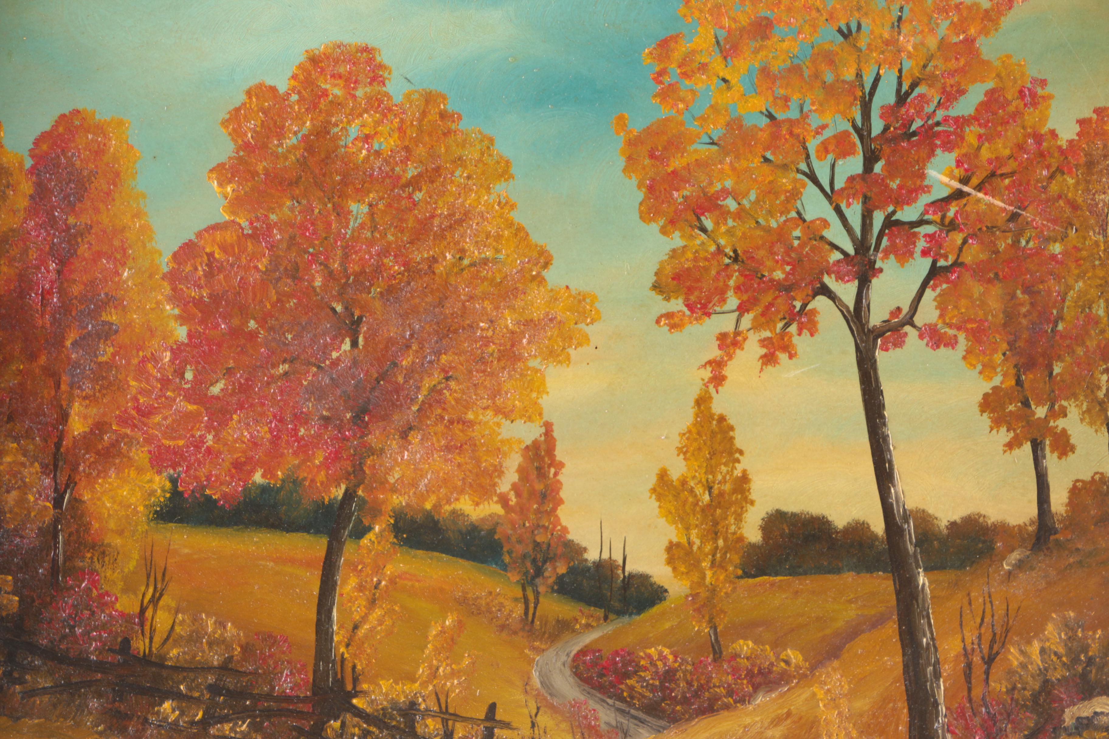 Oil on Academy Board Painting of Autumn Landscape