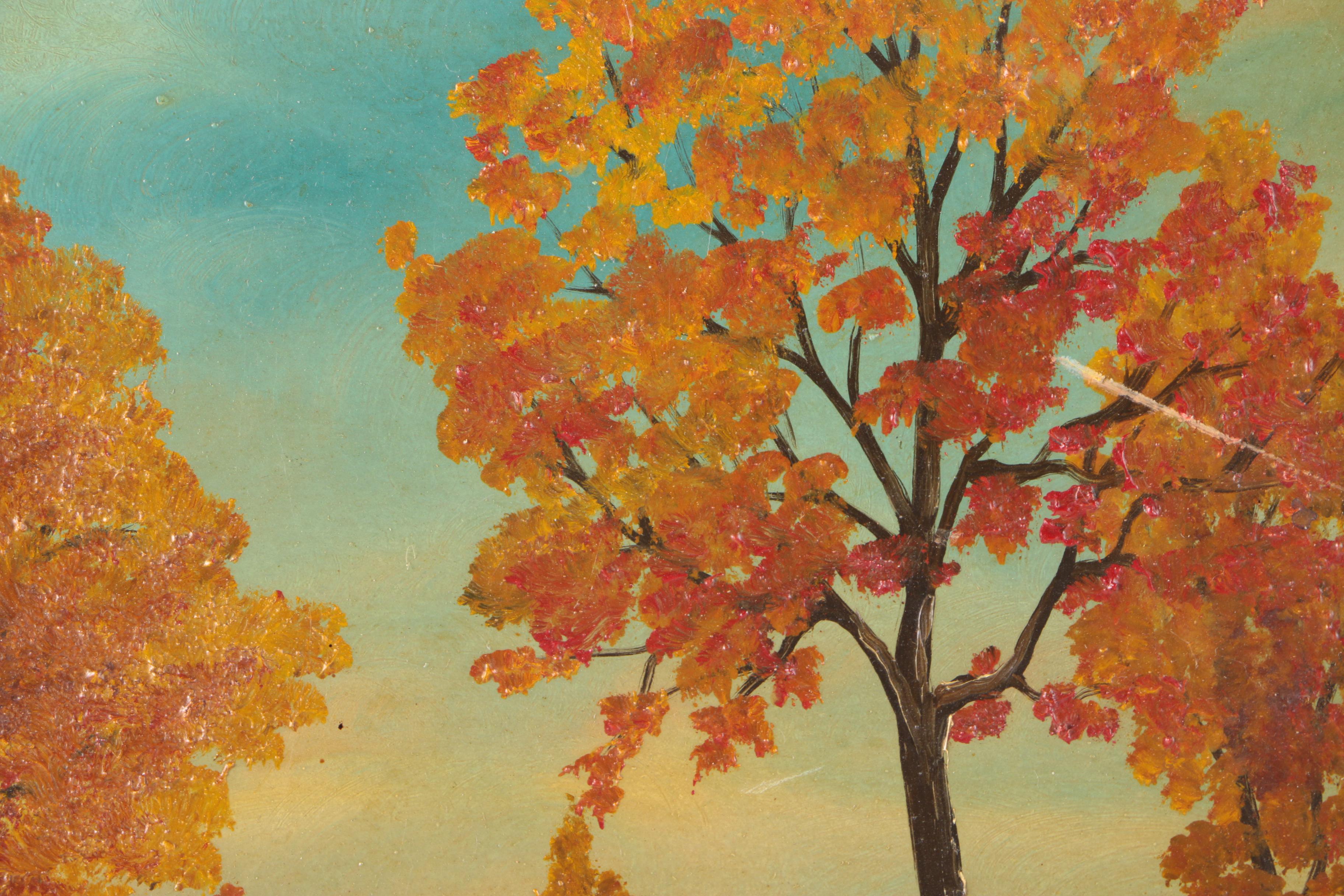 Oil on Academy Board Painting of Autumn Landscape