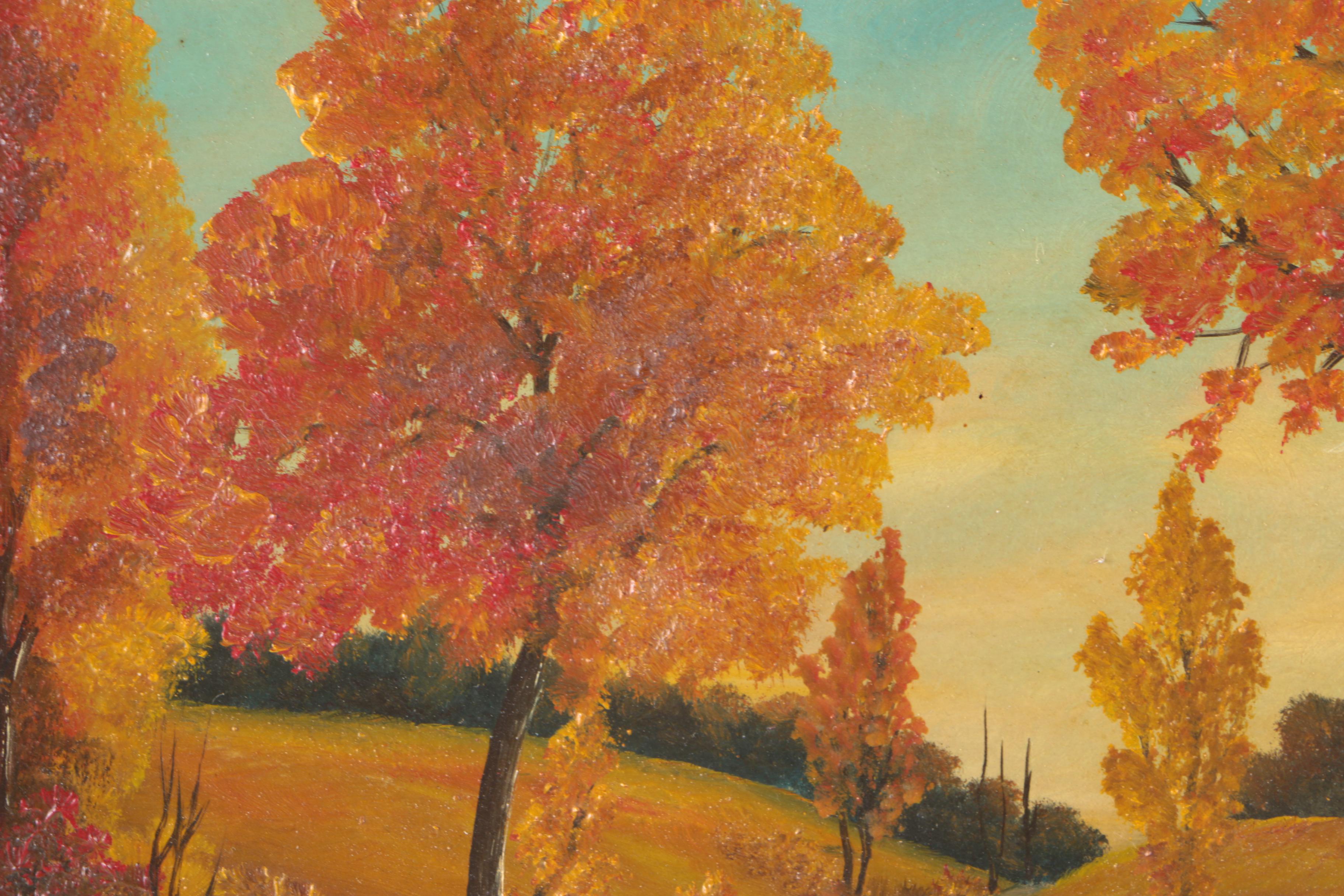 Oil on Academy Board Painting of Autumn Landscape