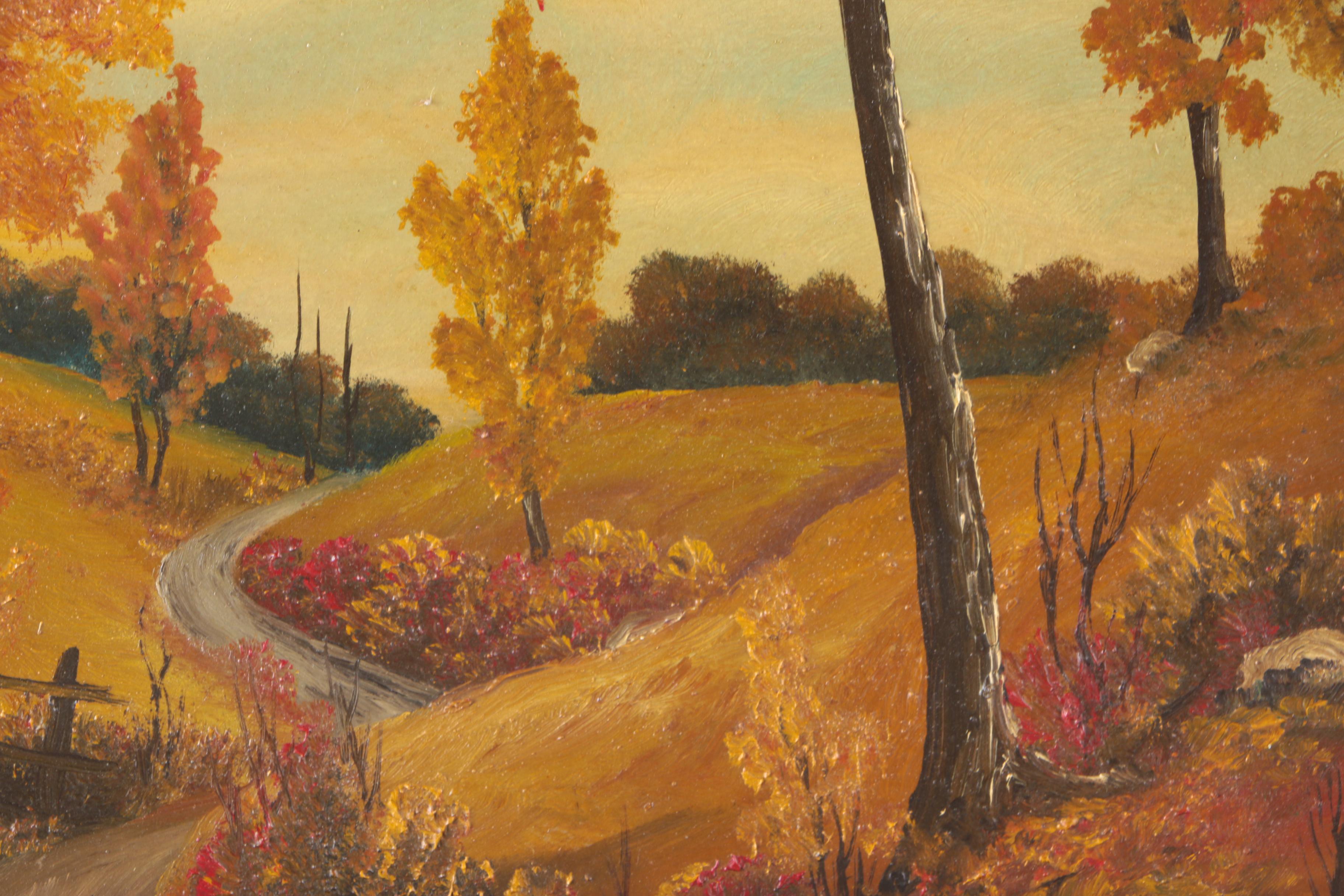 Oil on Academy Board Painting of Autumn Landscape