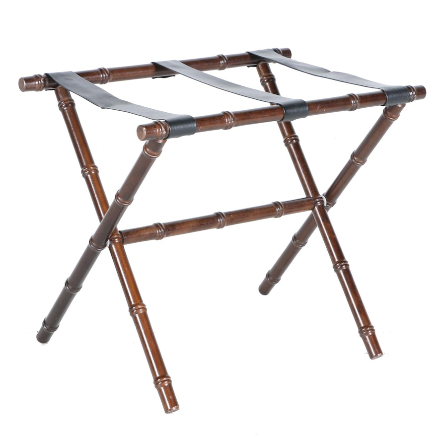 Walnut Luggage Rack With Faux Leather Straps