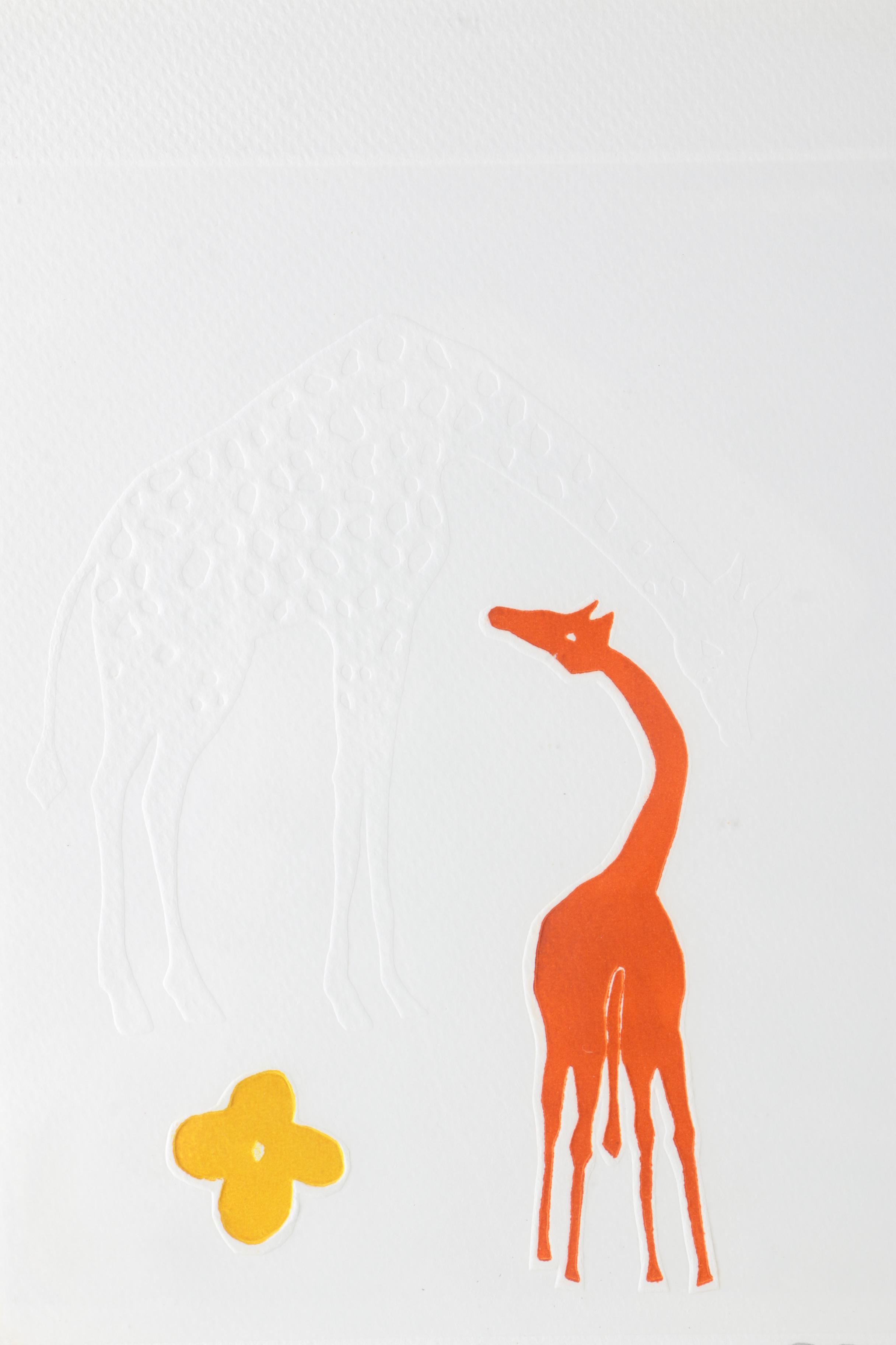 Two Signed Limited Edition Embossed Relief Prints "Giraffes" and "Elephants