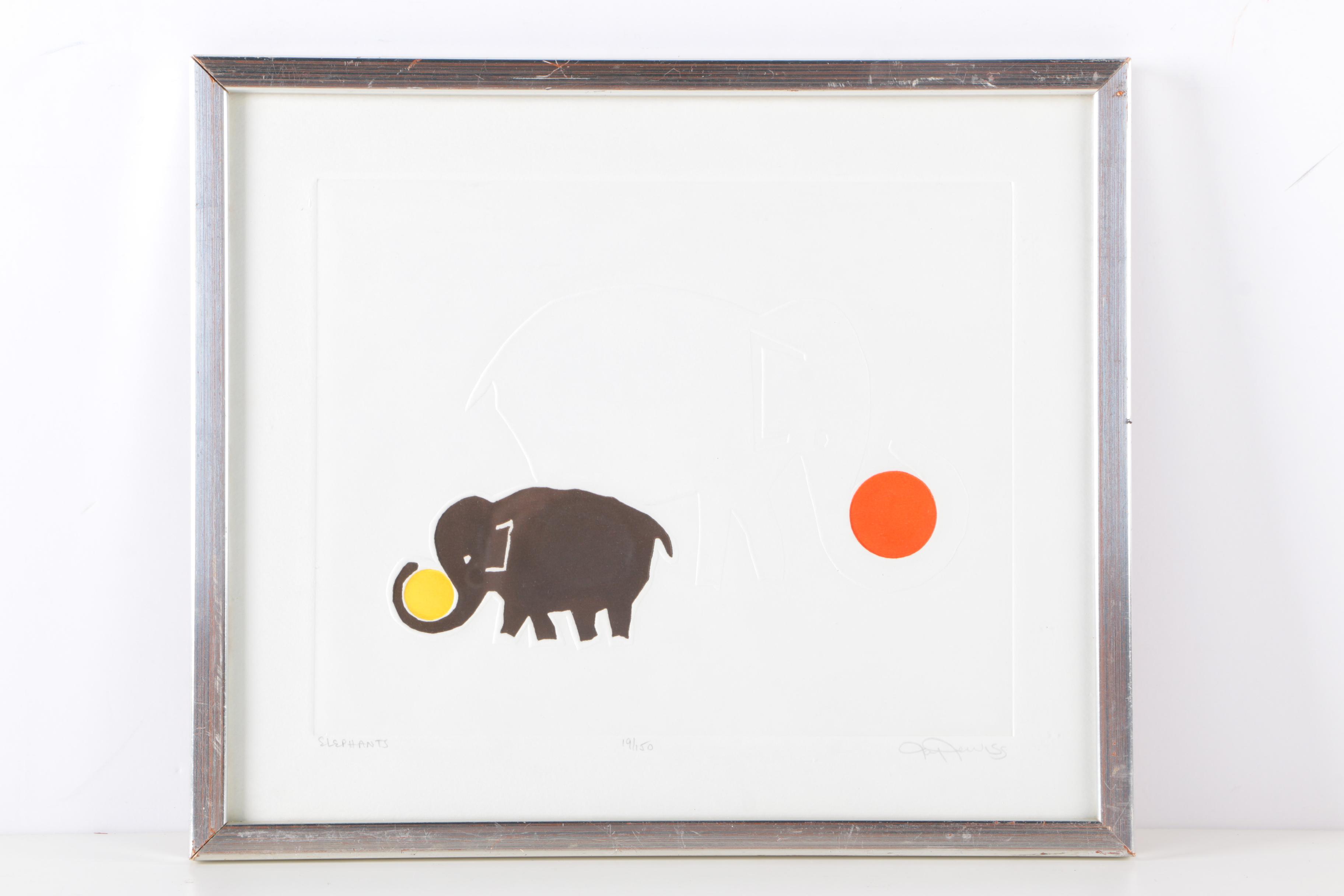 Two Signed Limited Edition Embossed Relief Prints "Giraffes" and "Elephants