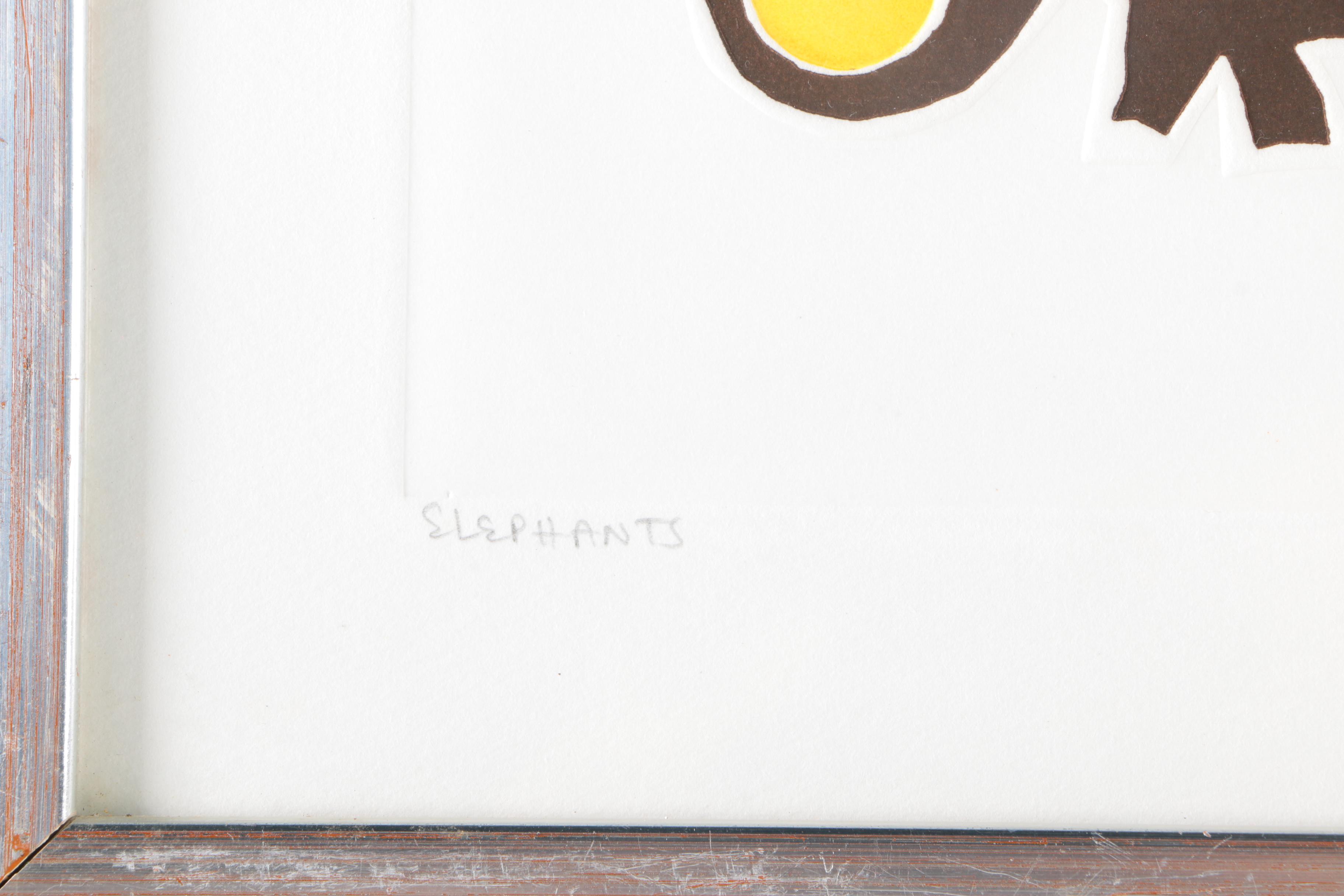 Two Signed Limited Edition Embossed Relief Prints "Giraffes" and "Elephants