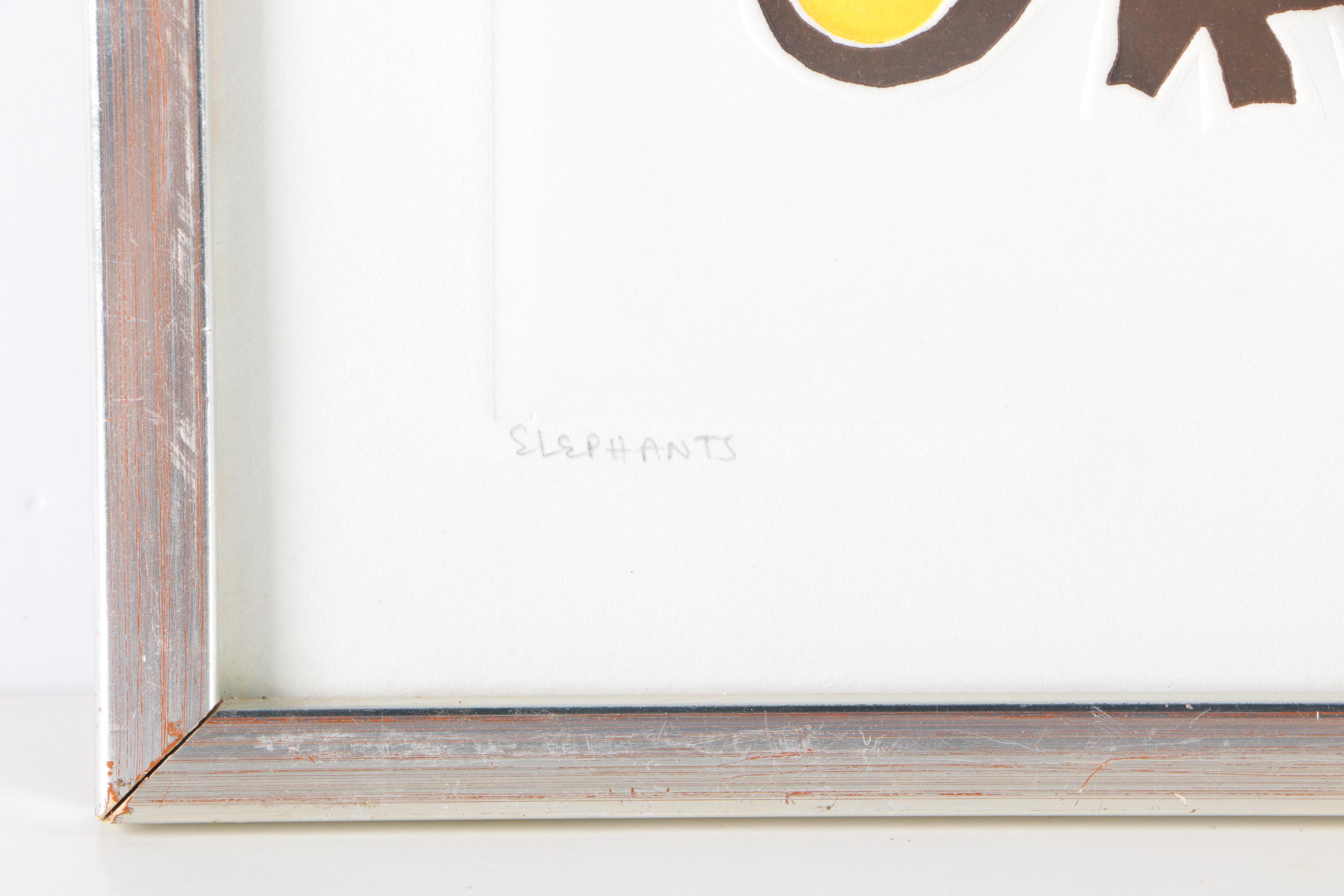 Two Signed Limited Edition Embossed Relief Prints "Giraffes" and "Elephants