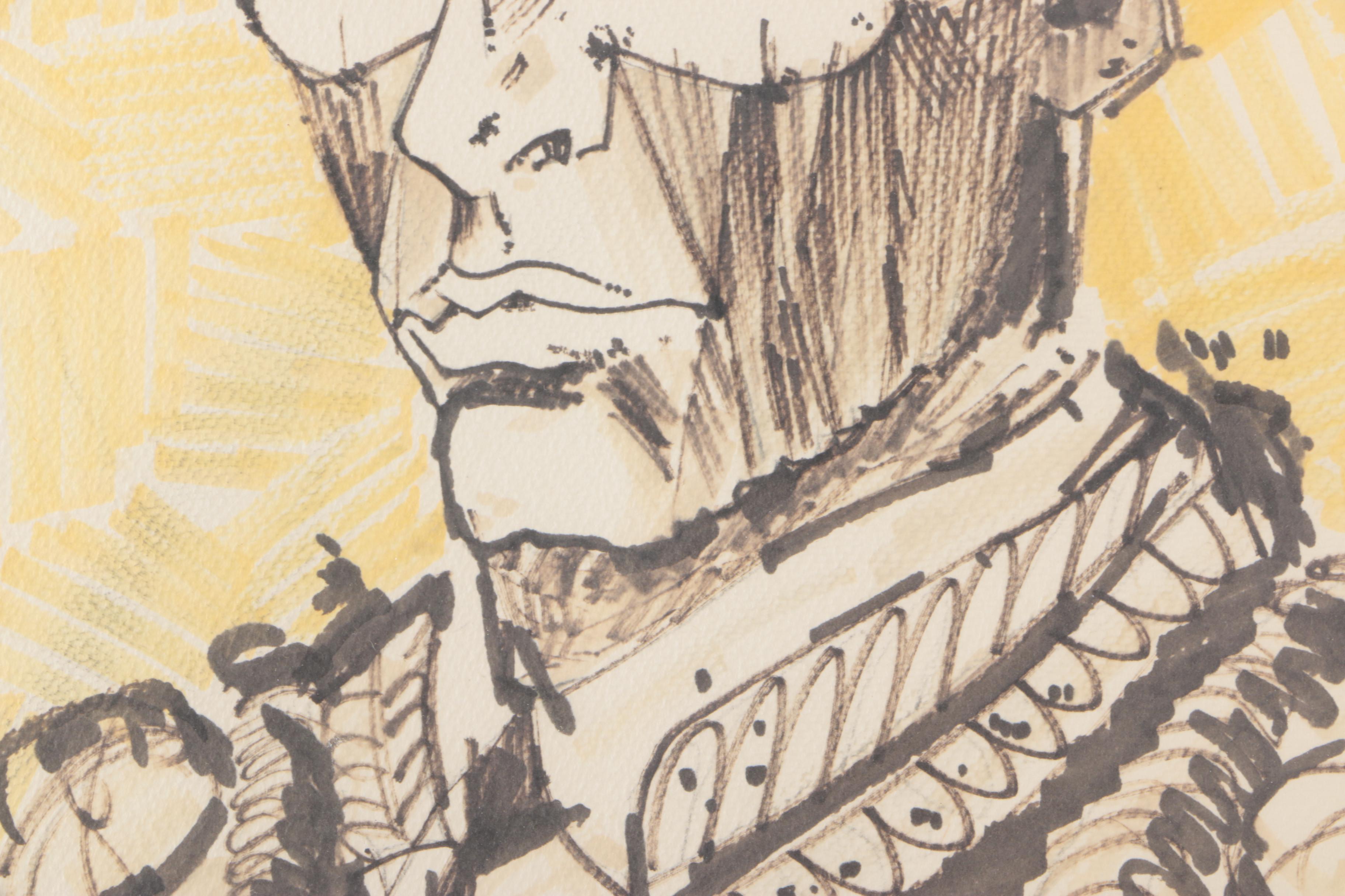 Neil Davis Pen and Ink Drawing on Paper