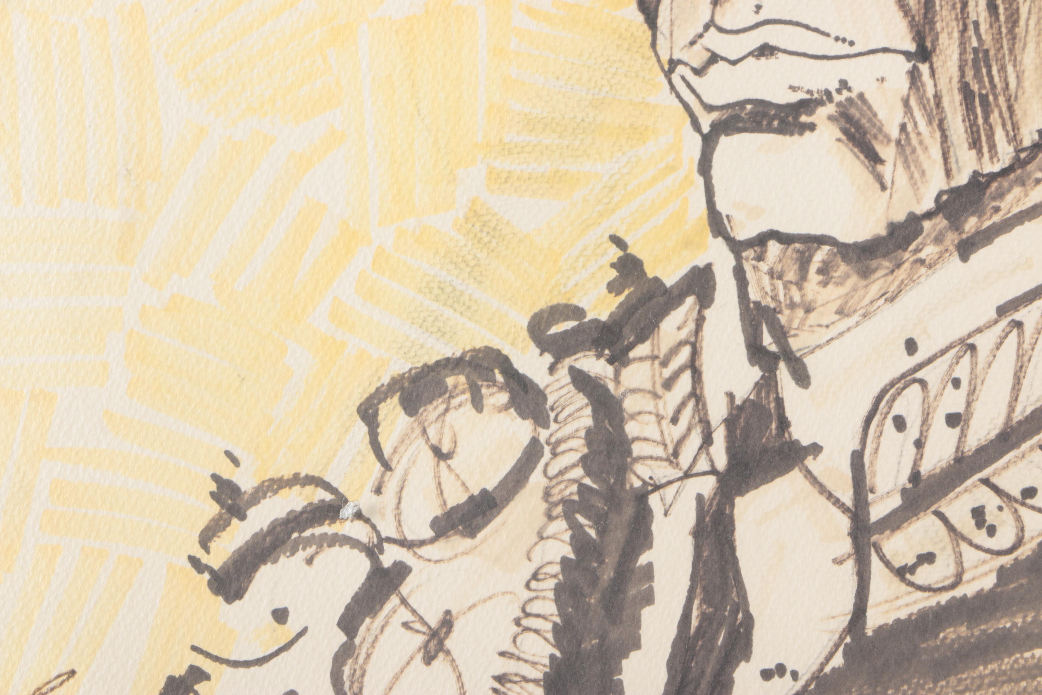 Neil Davis Pen and Ink Drawing on Paper