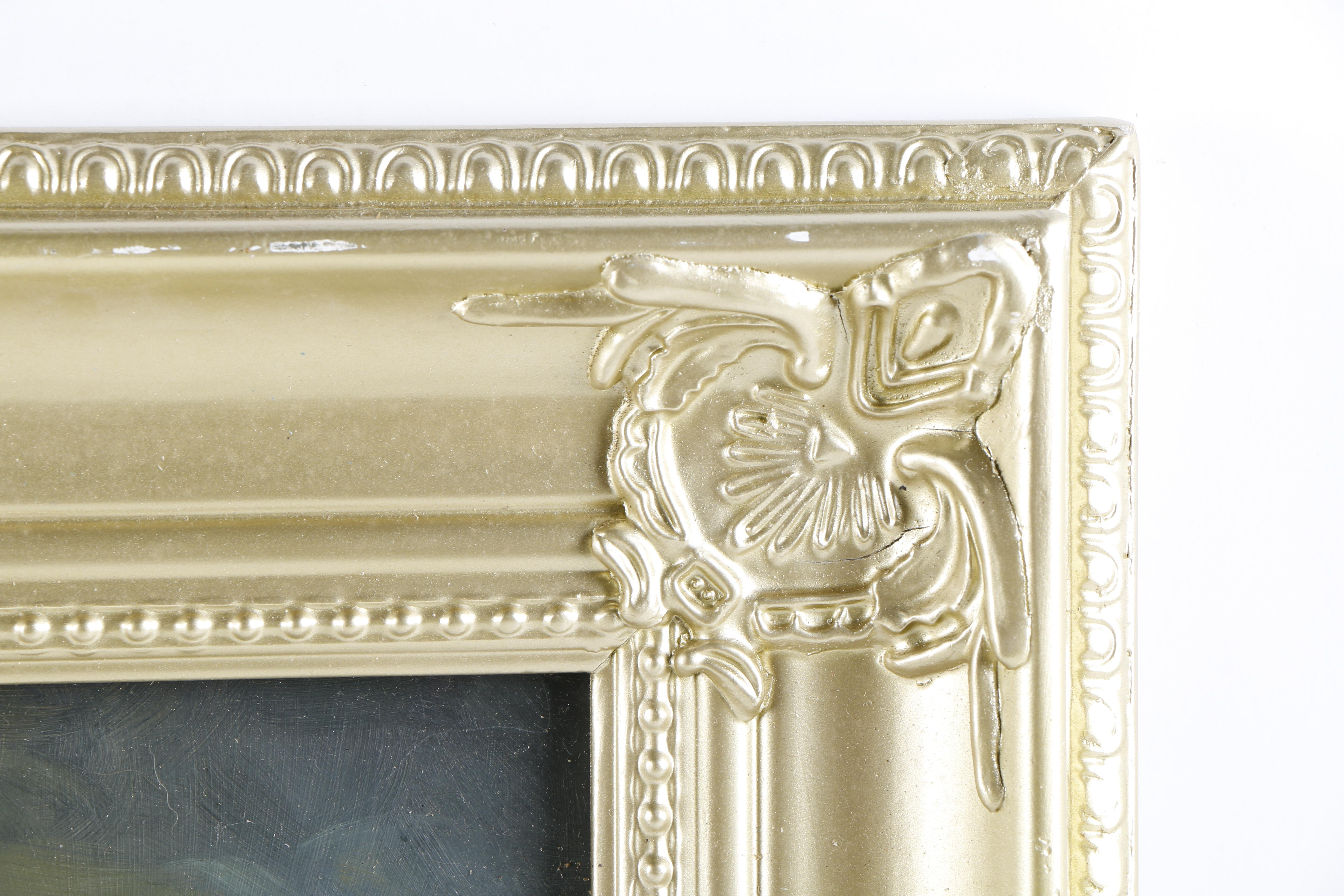 Initialed Oil on Board Painting of Nude Figures and Cherubs