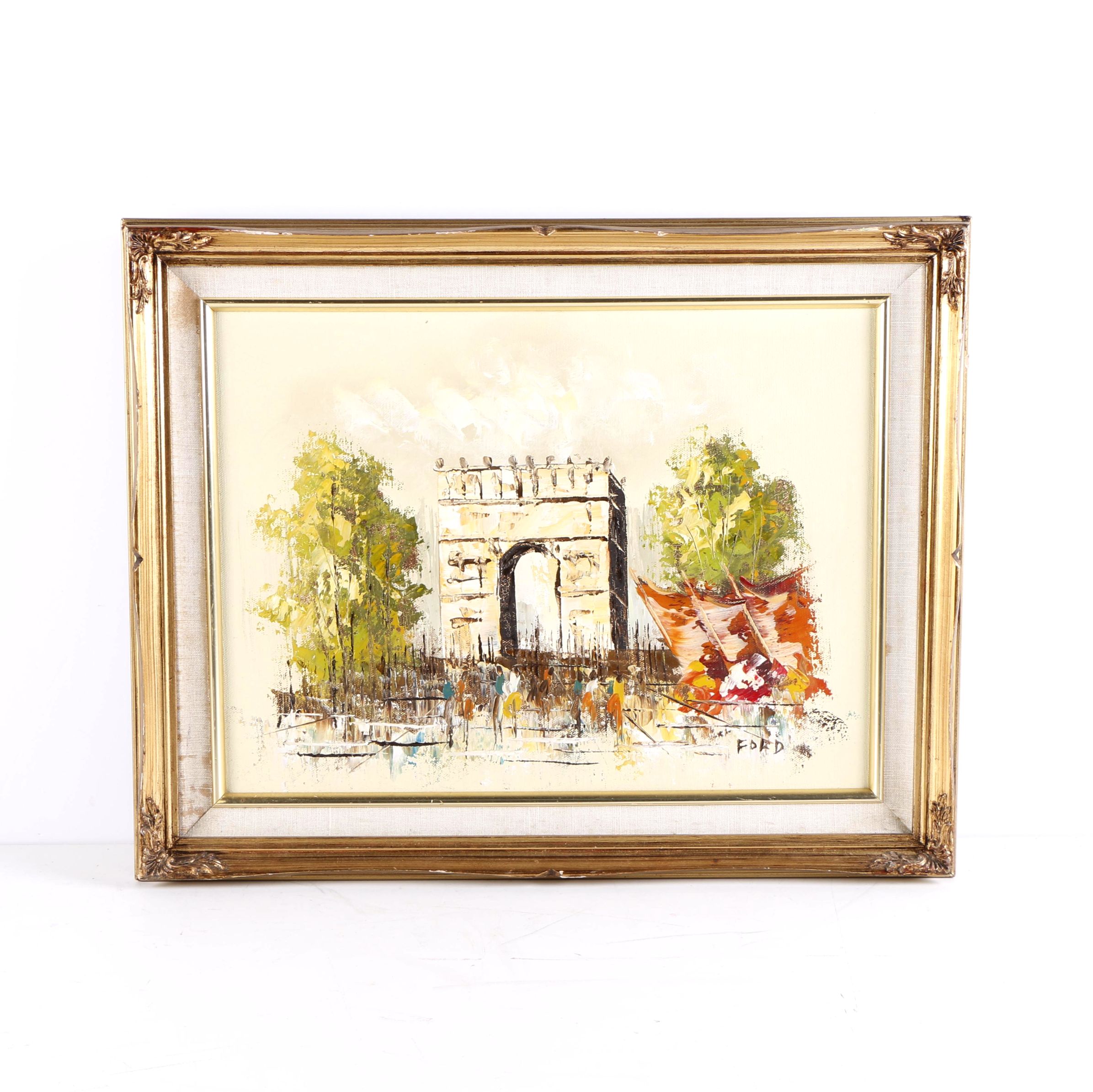 Signed Acrylic Painting  of Arch De Triomphe on Canvas