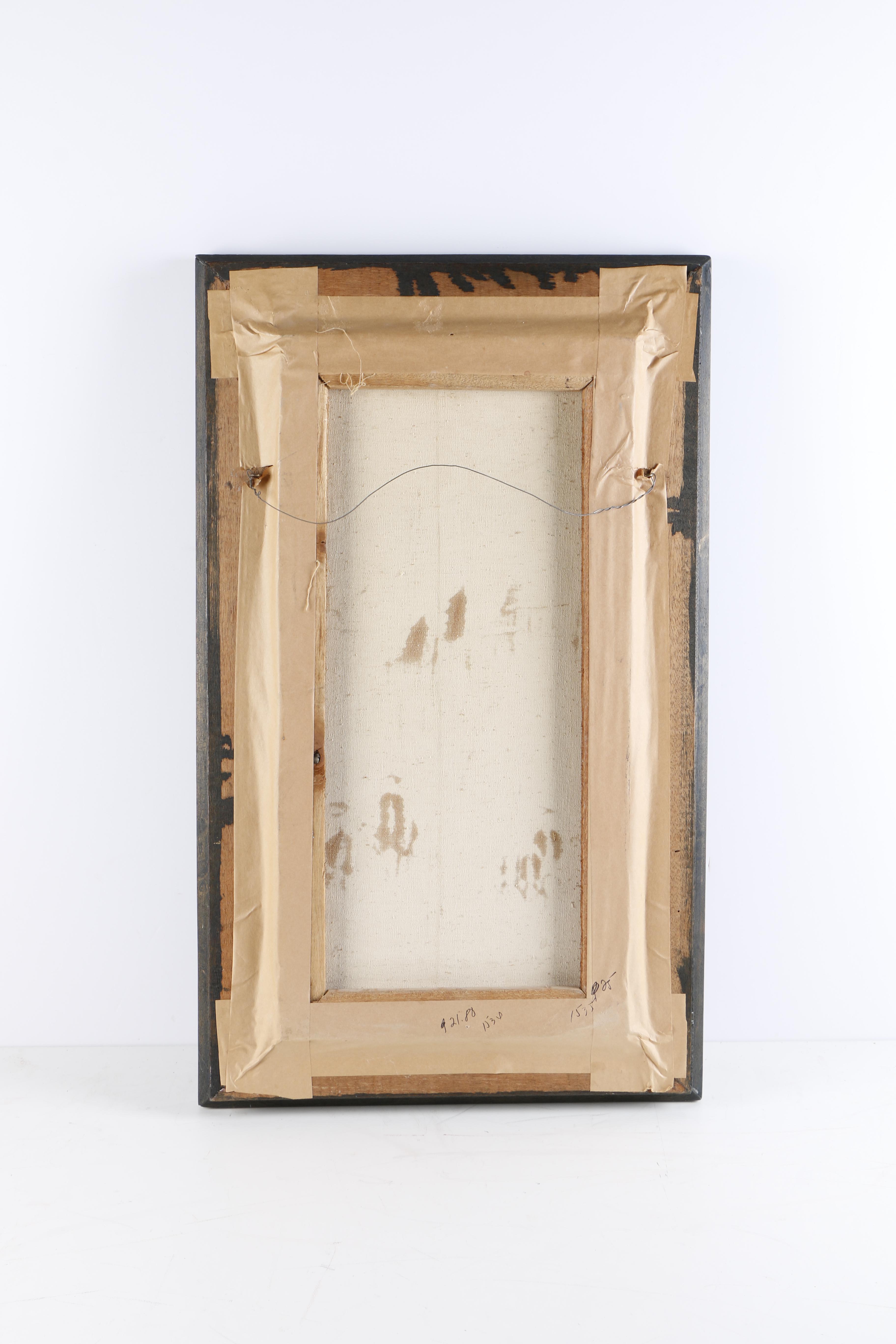 Signed Oil on Canvas Painting of Abstract Figures and Buildings