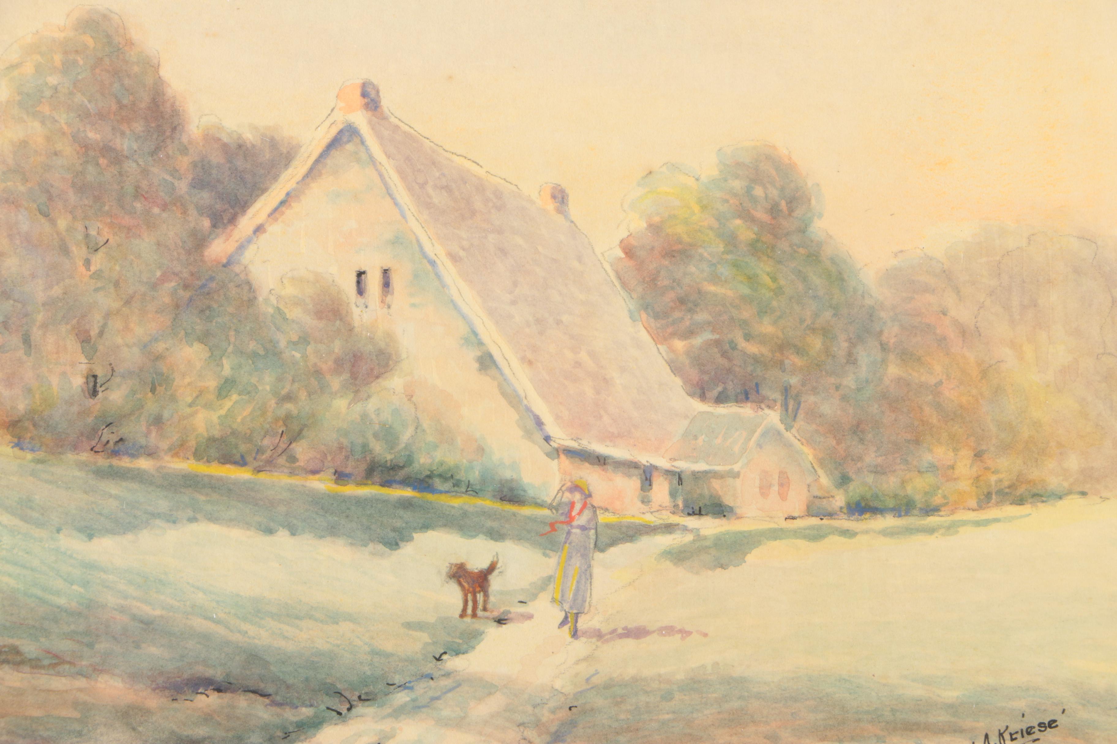 Paul A. Kriese Signed Watercolor and Pencil on Paper