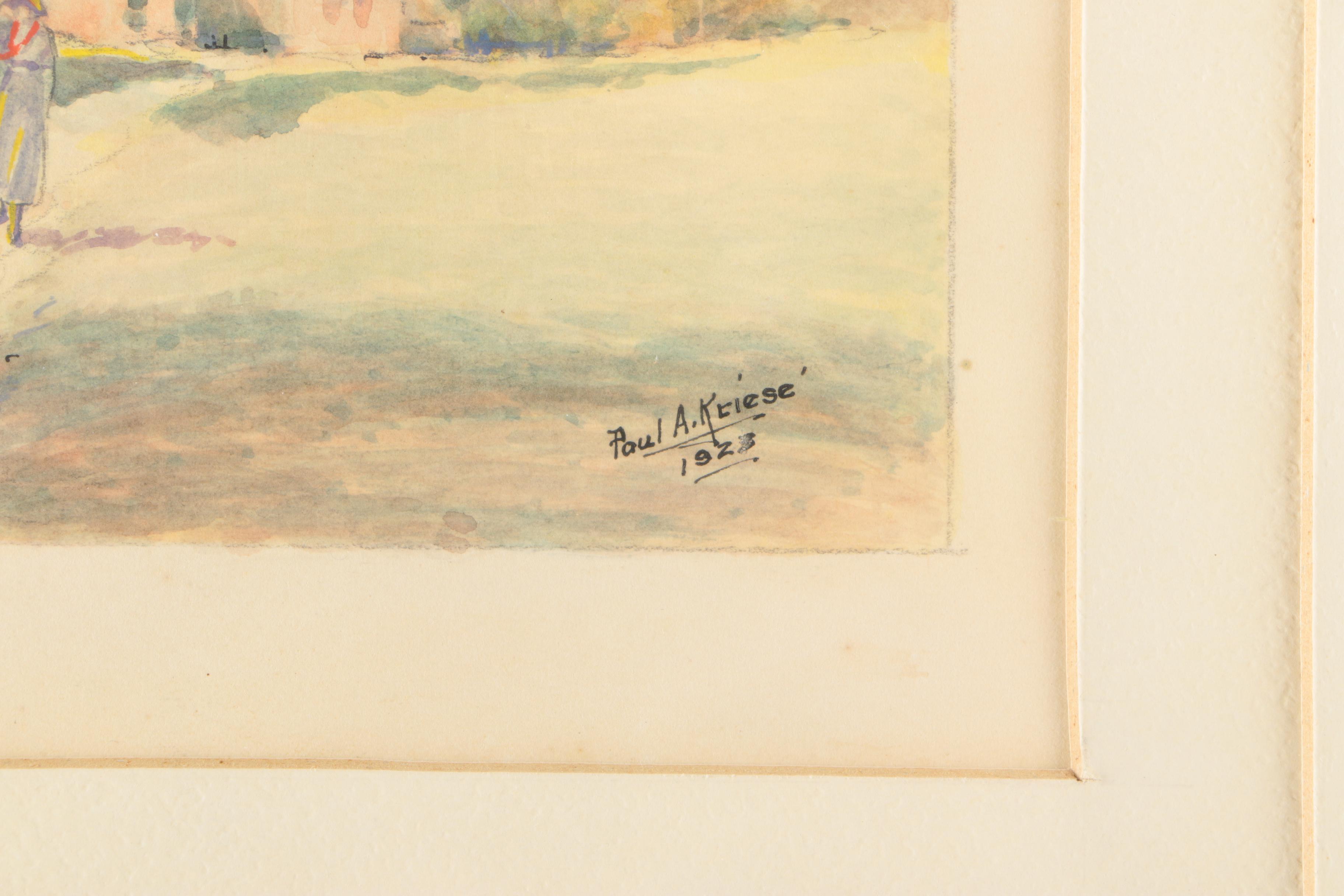 Paul A. Kriese Signed Watercolor and Pencil on Paper