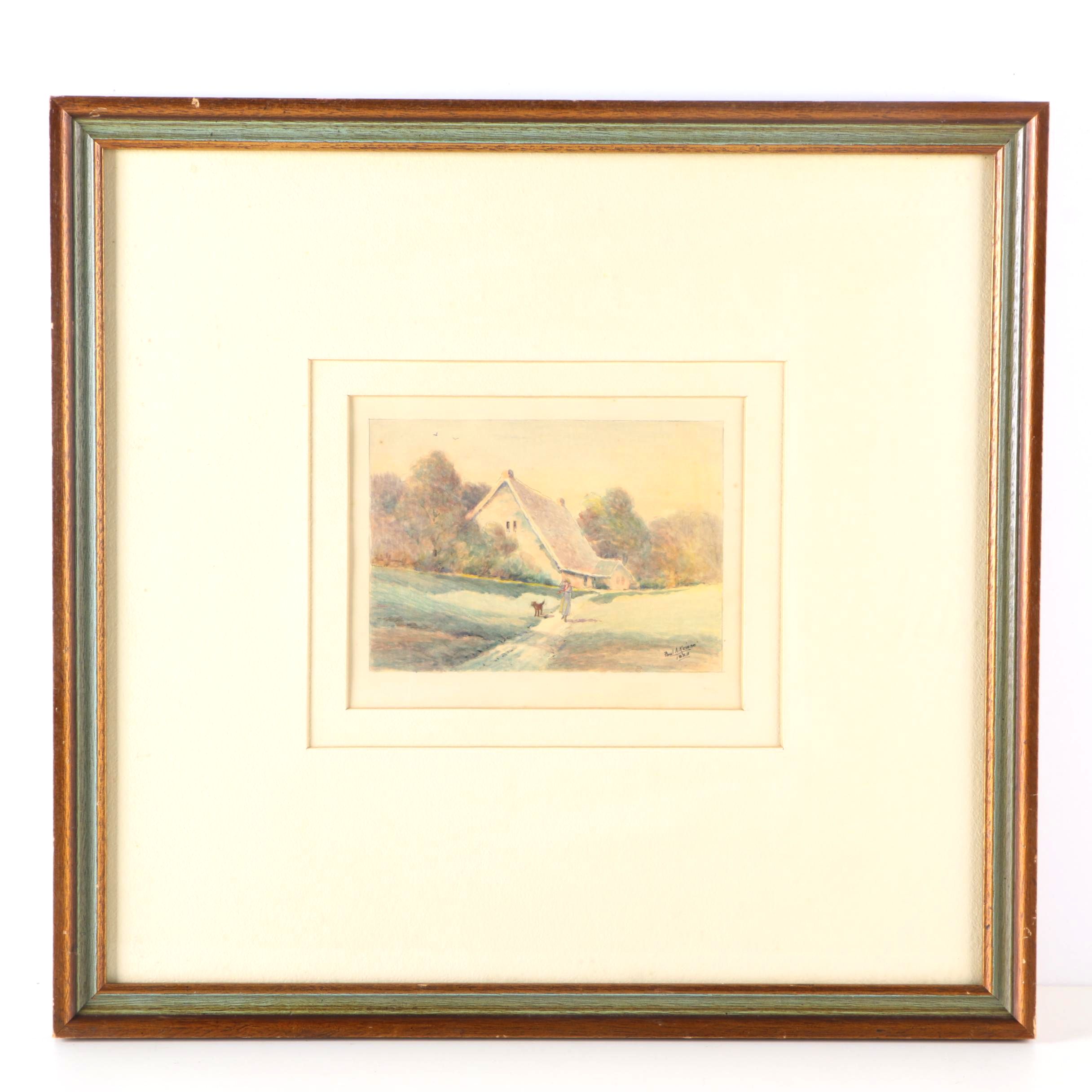 Paul A. Kriese Signed Watercolor and Pencil on Paper