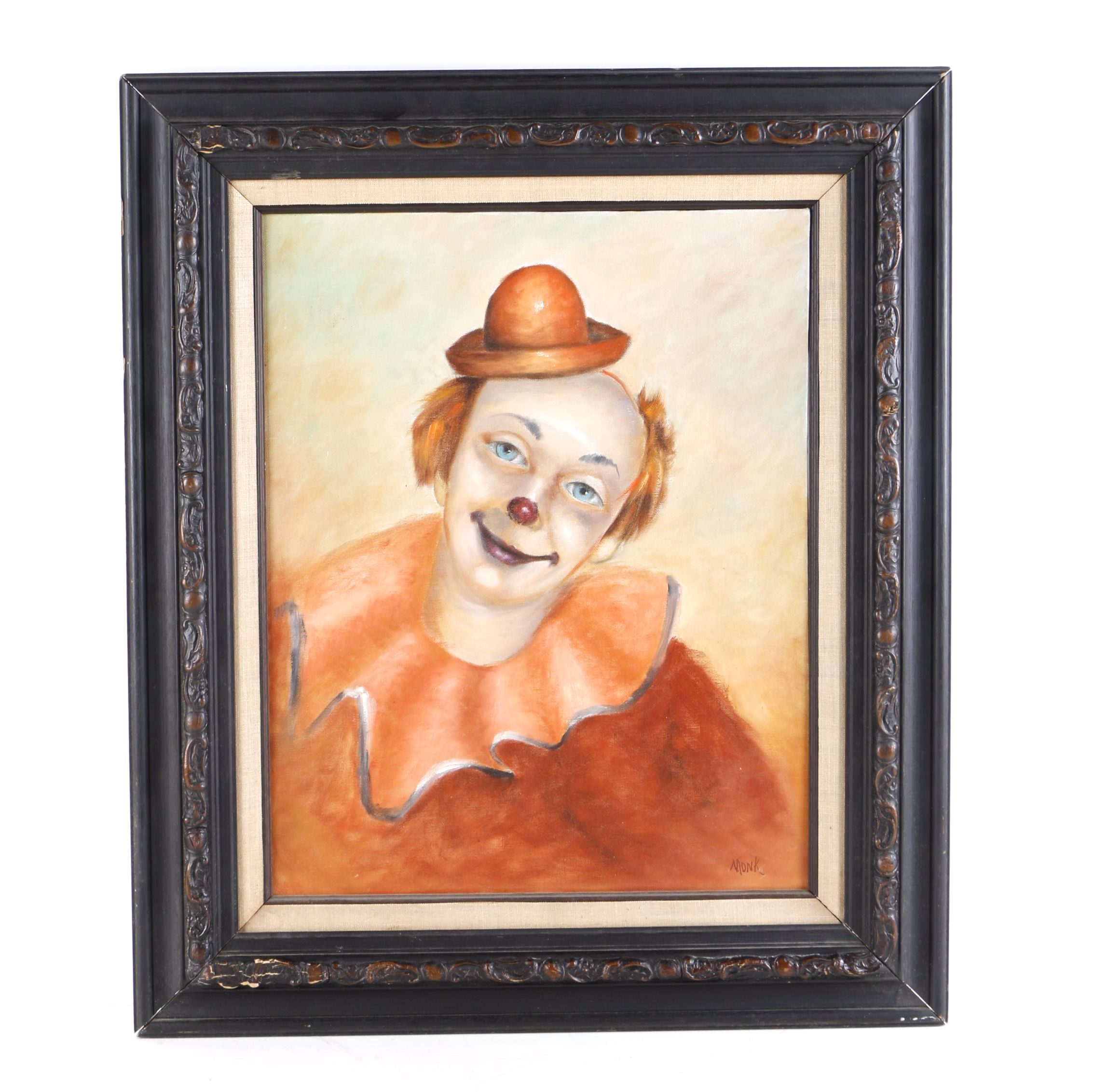 Signed Oil on Canvas of Clown