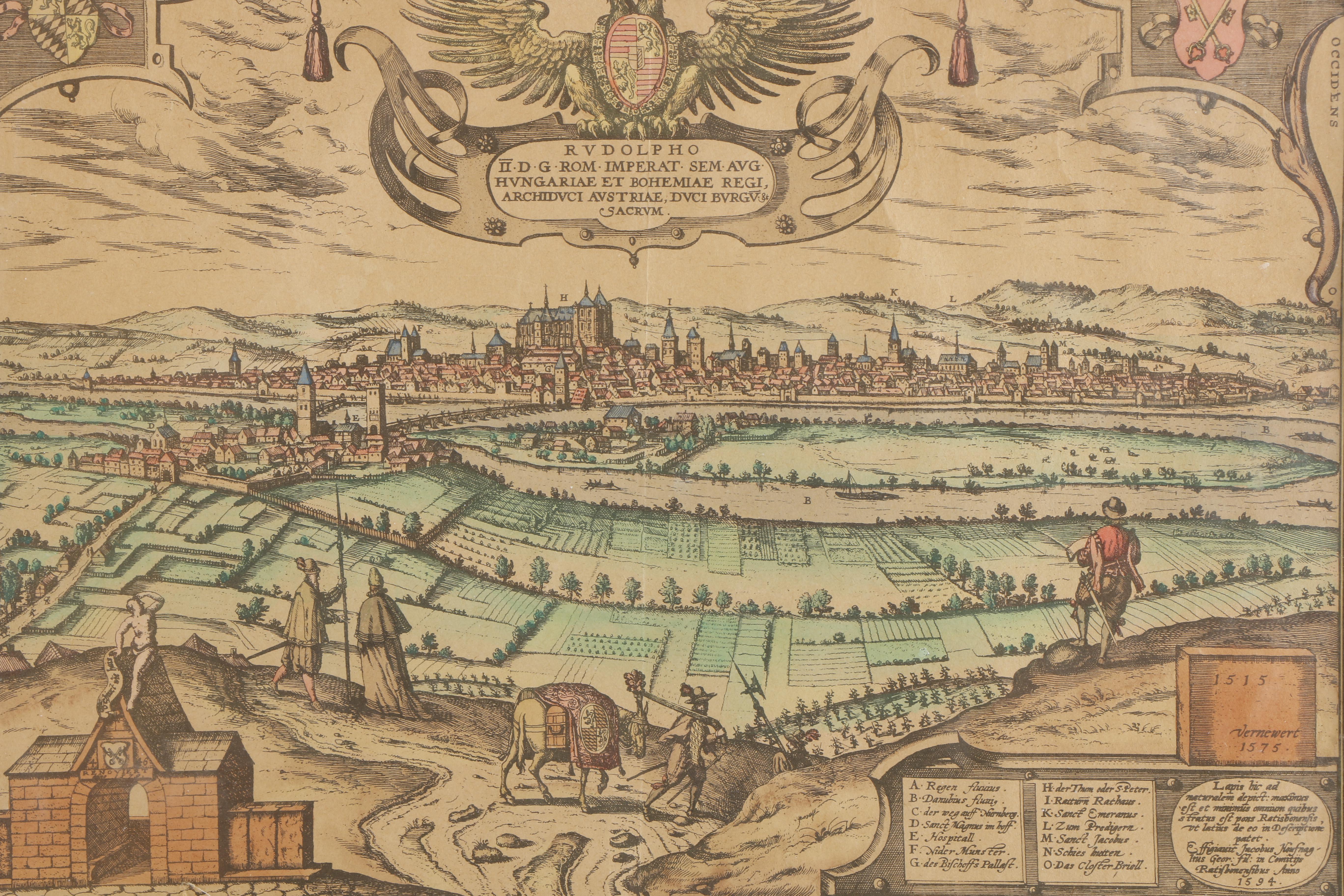 Hand Colored Reproduction of Engraved Bohemian City Map