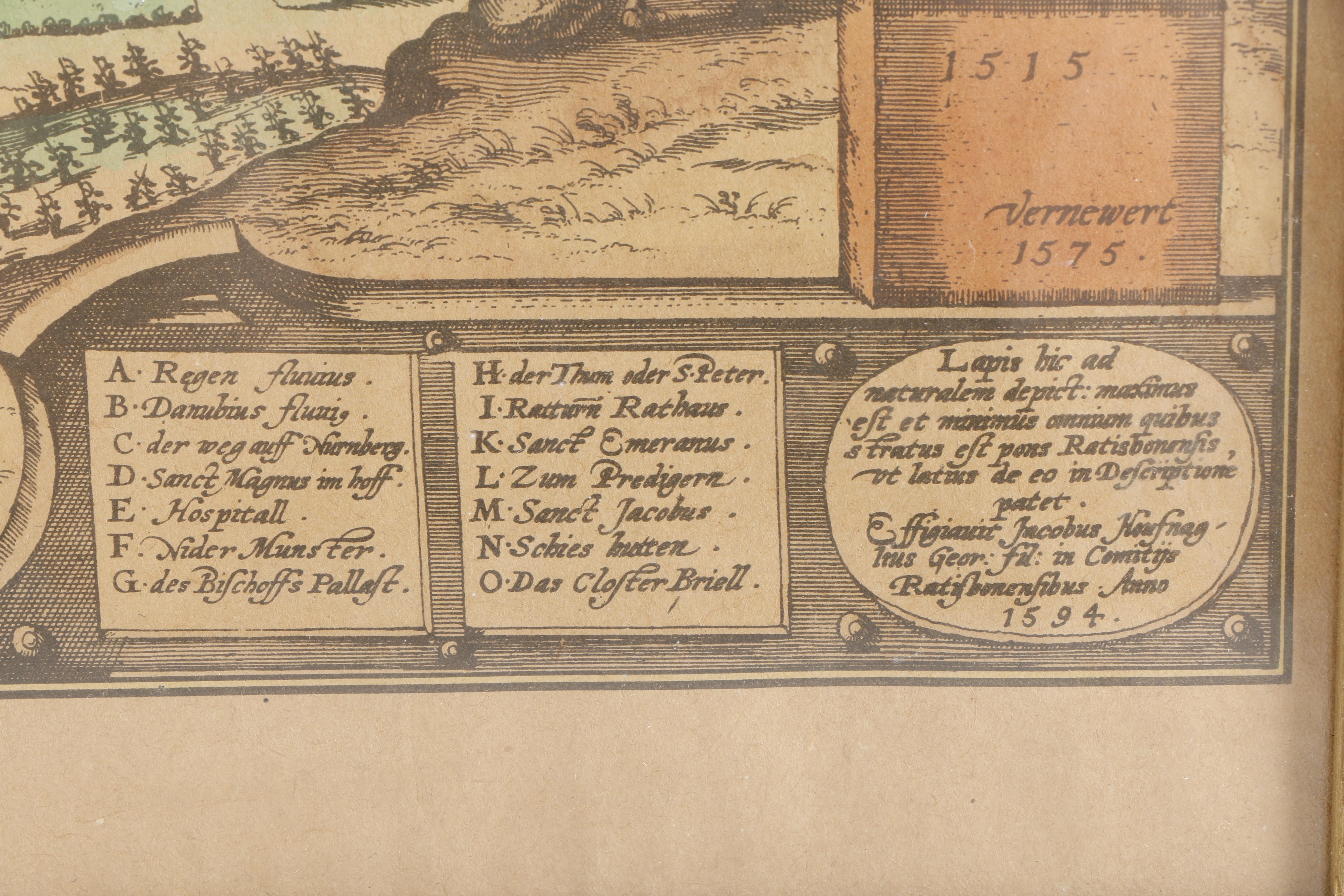 Hand Colored Reproduction of Engraved Bohemian City Map