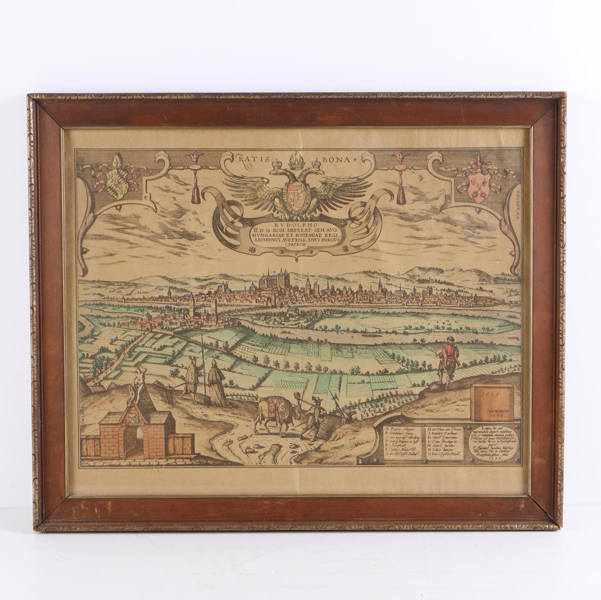 Hand Colored Reproduction of Engraved Bohemian City Map