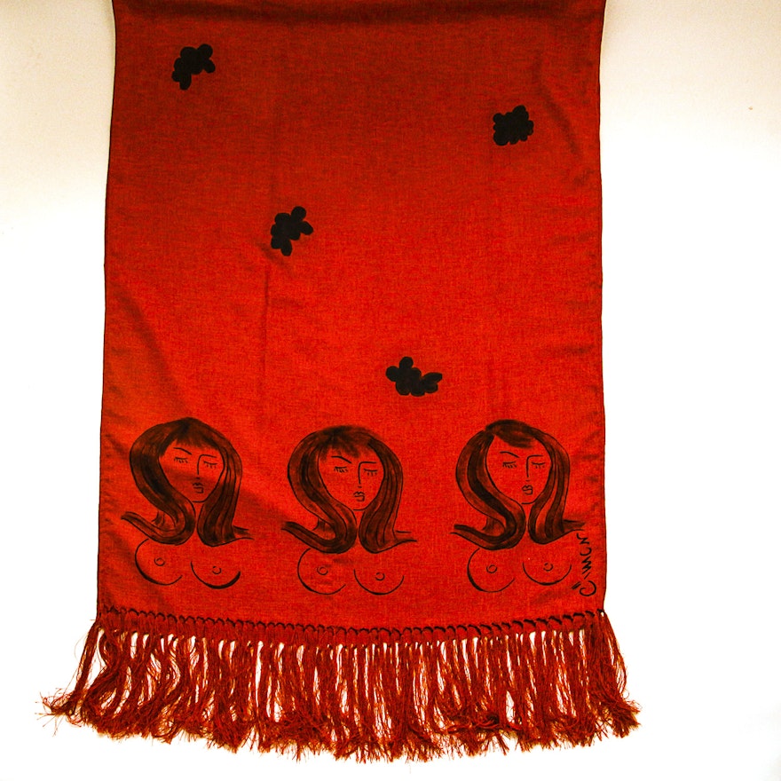 Designer  Fringed Shawl Signed by Artist