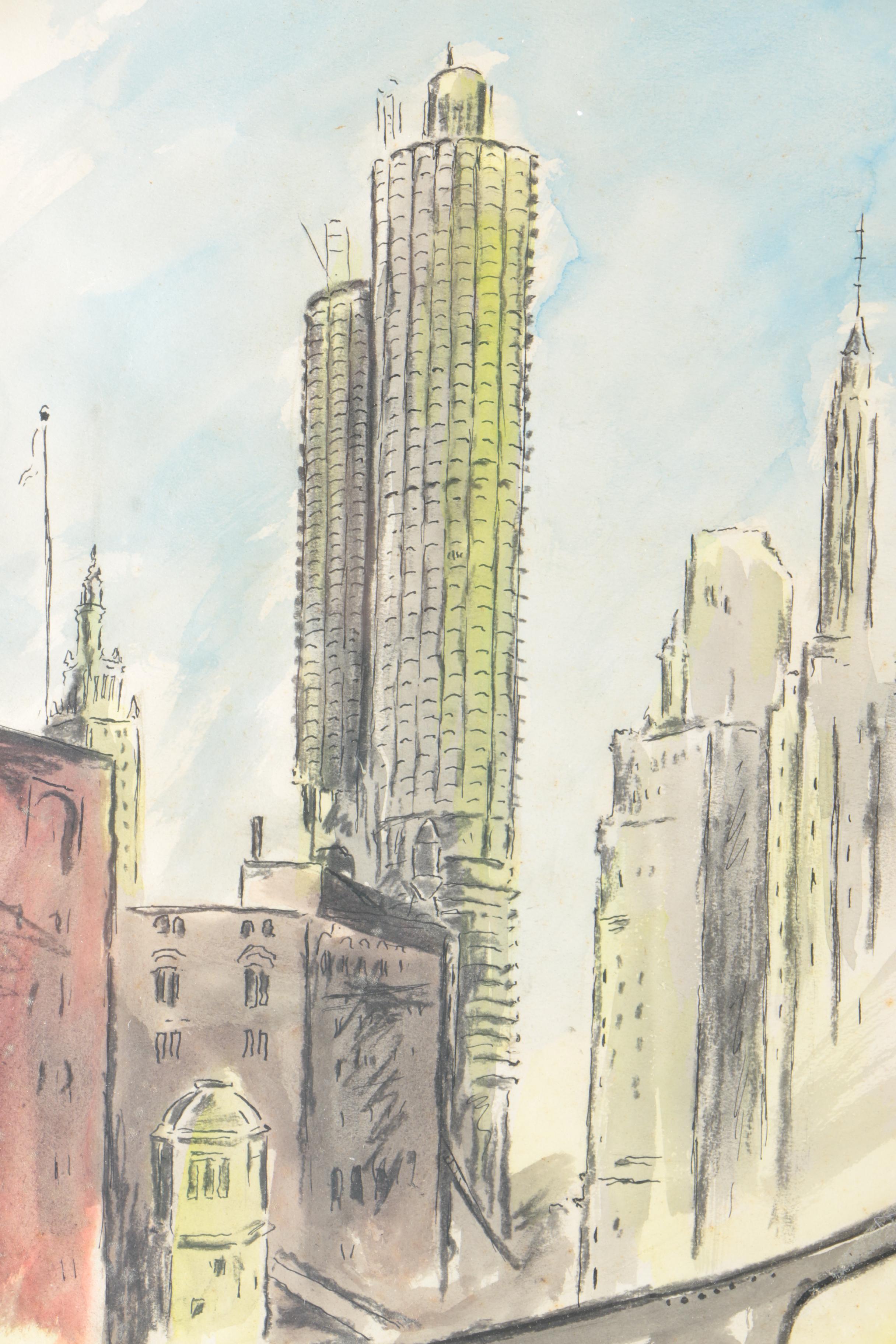 Signed Watercolor Sketch of Chicago Marina Towers