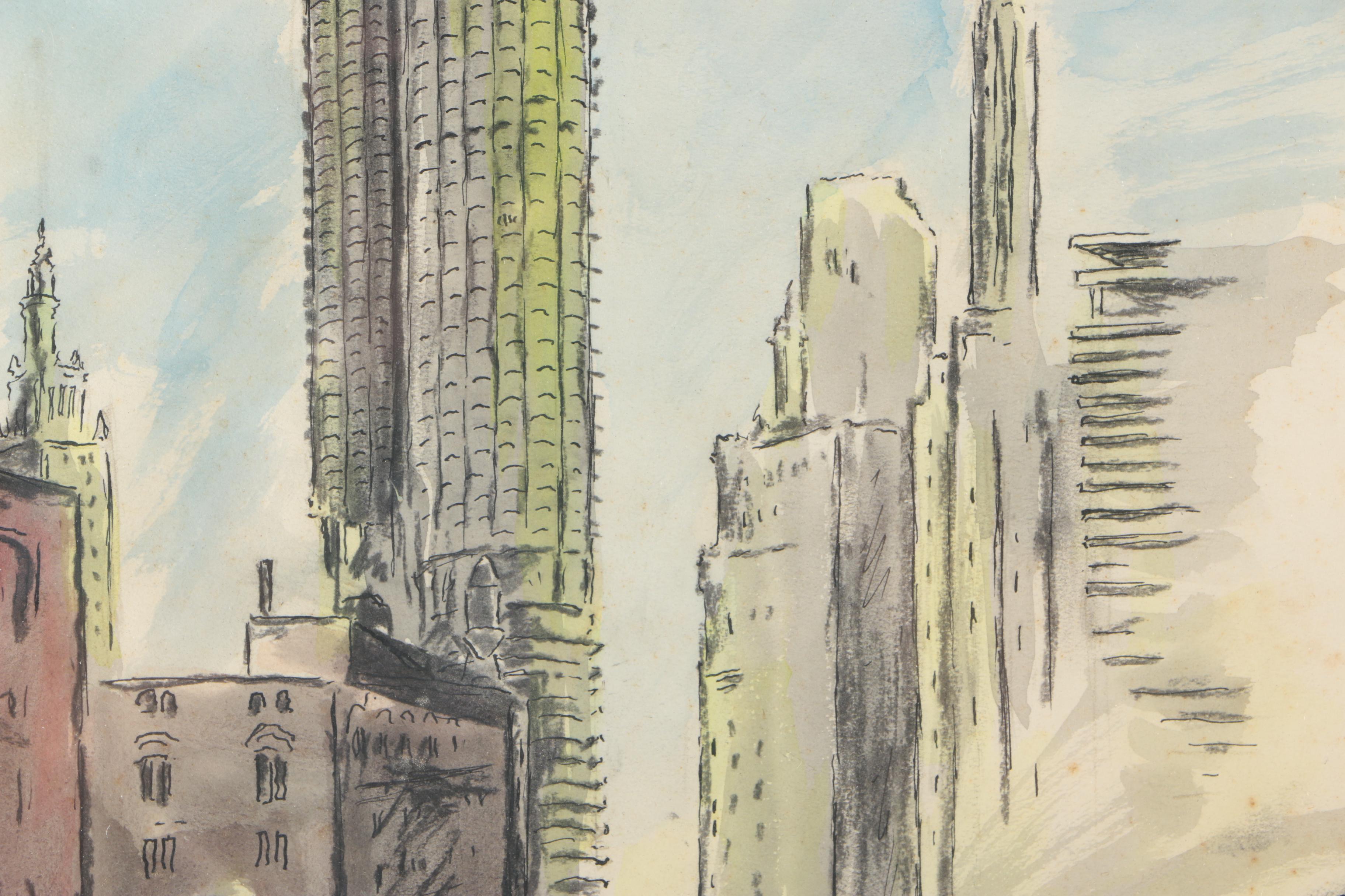 Signed Watercolor Sketch of Chicago Marina Towers