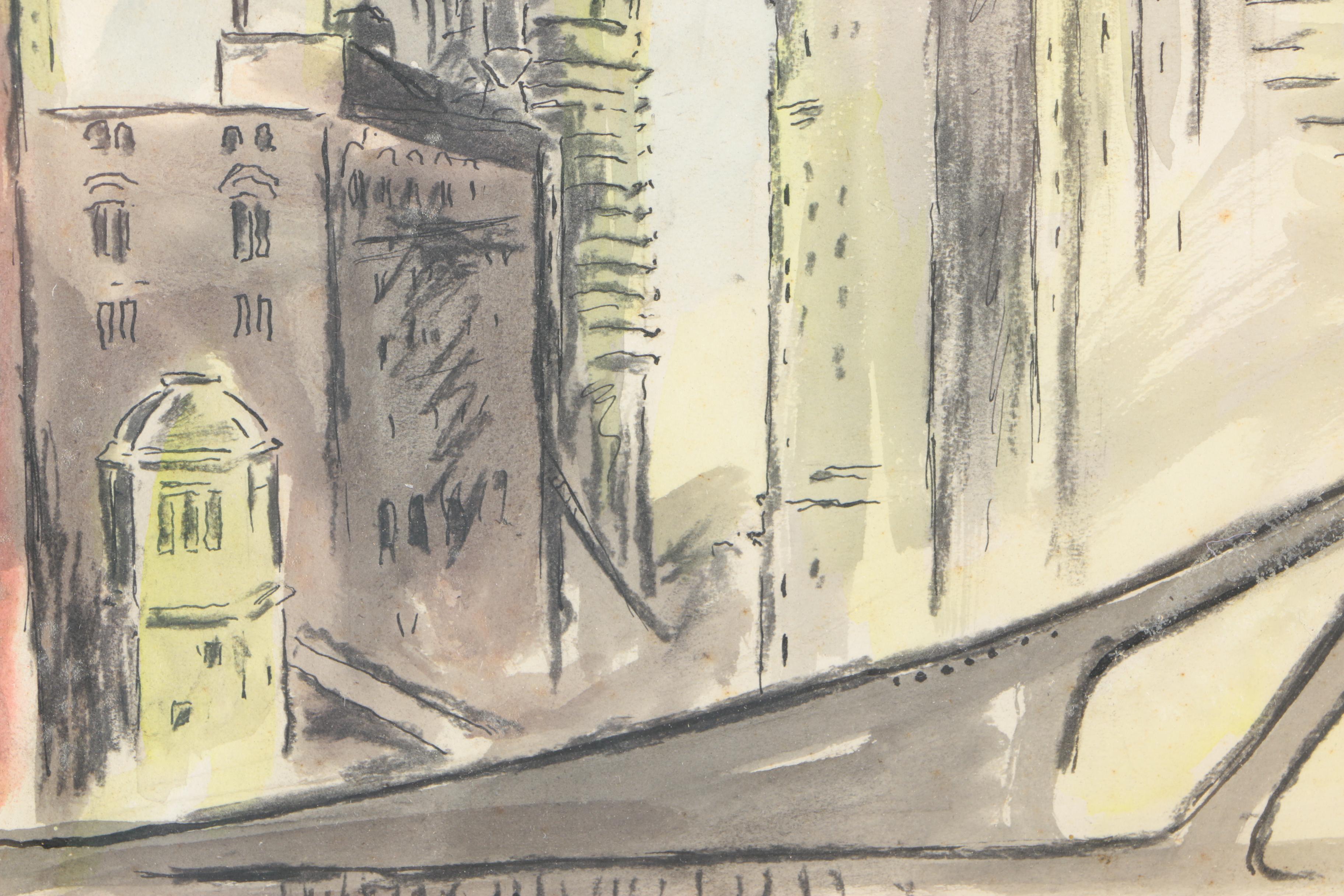 Signed Watercolor Sketch of Chicago Marina Towers