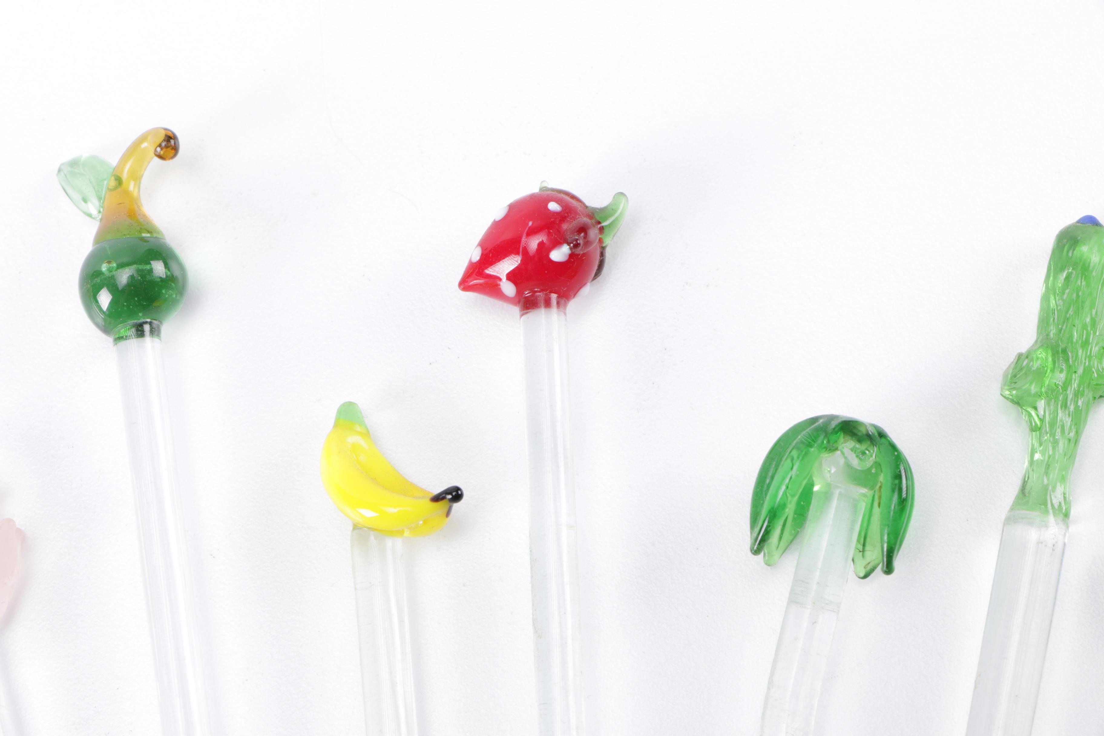 Collection of Vintage Glass Cocktail Stirrers