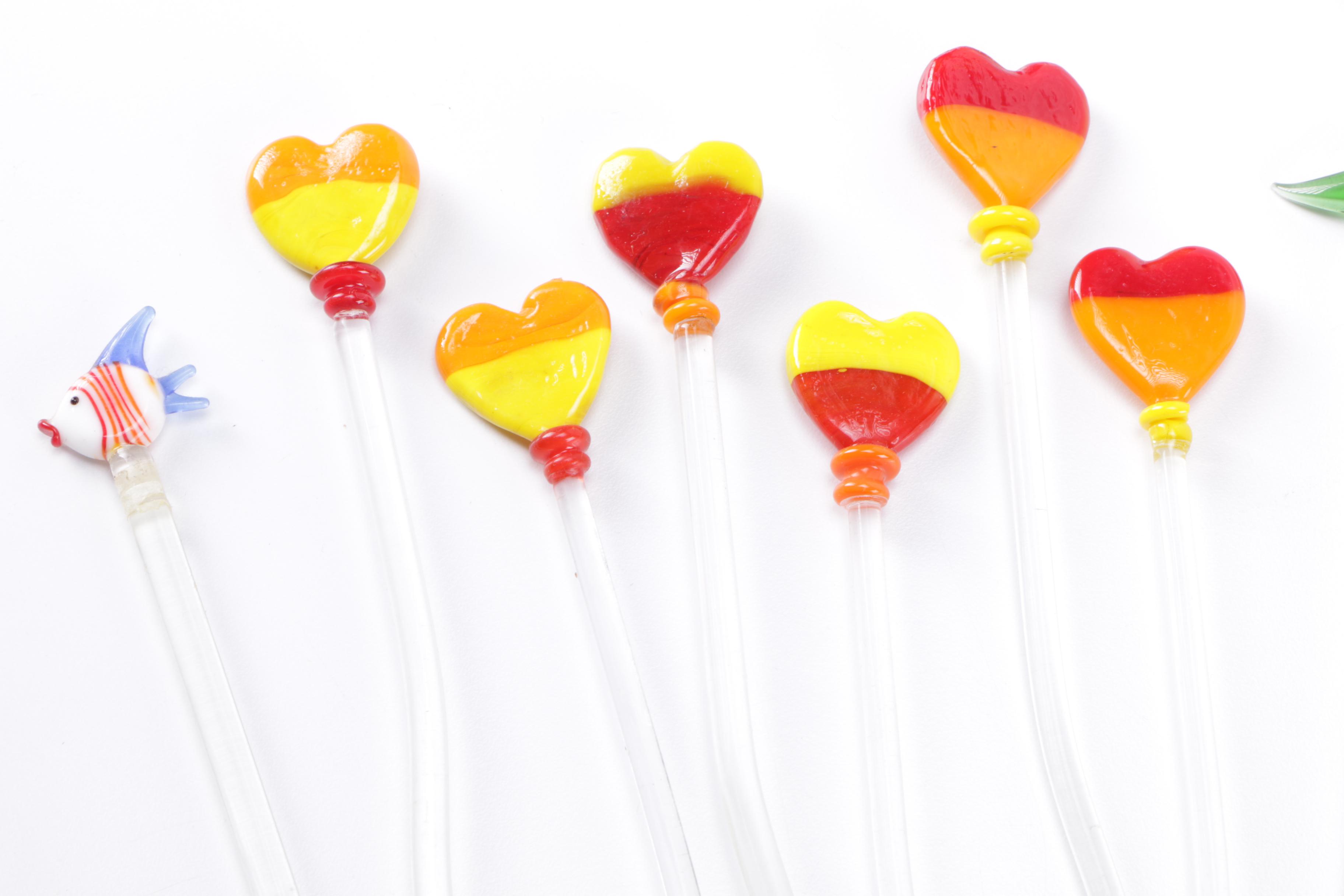 Collection of Vintage Glass Cocktail Stirrers